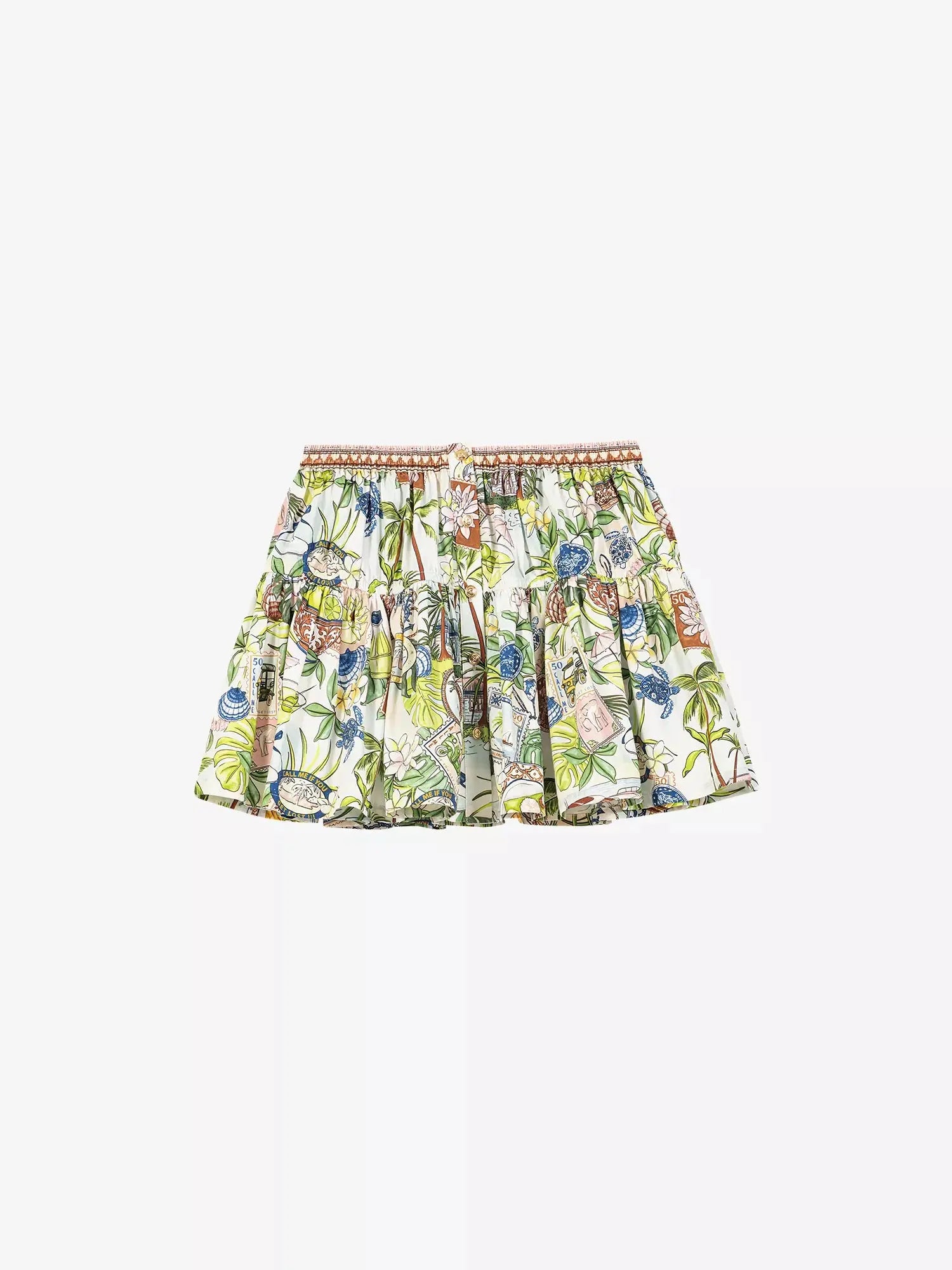 Maje Women's Postcard-Print Ruffled Cotton Mini Skirt Maje