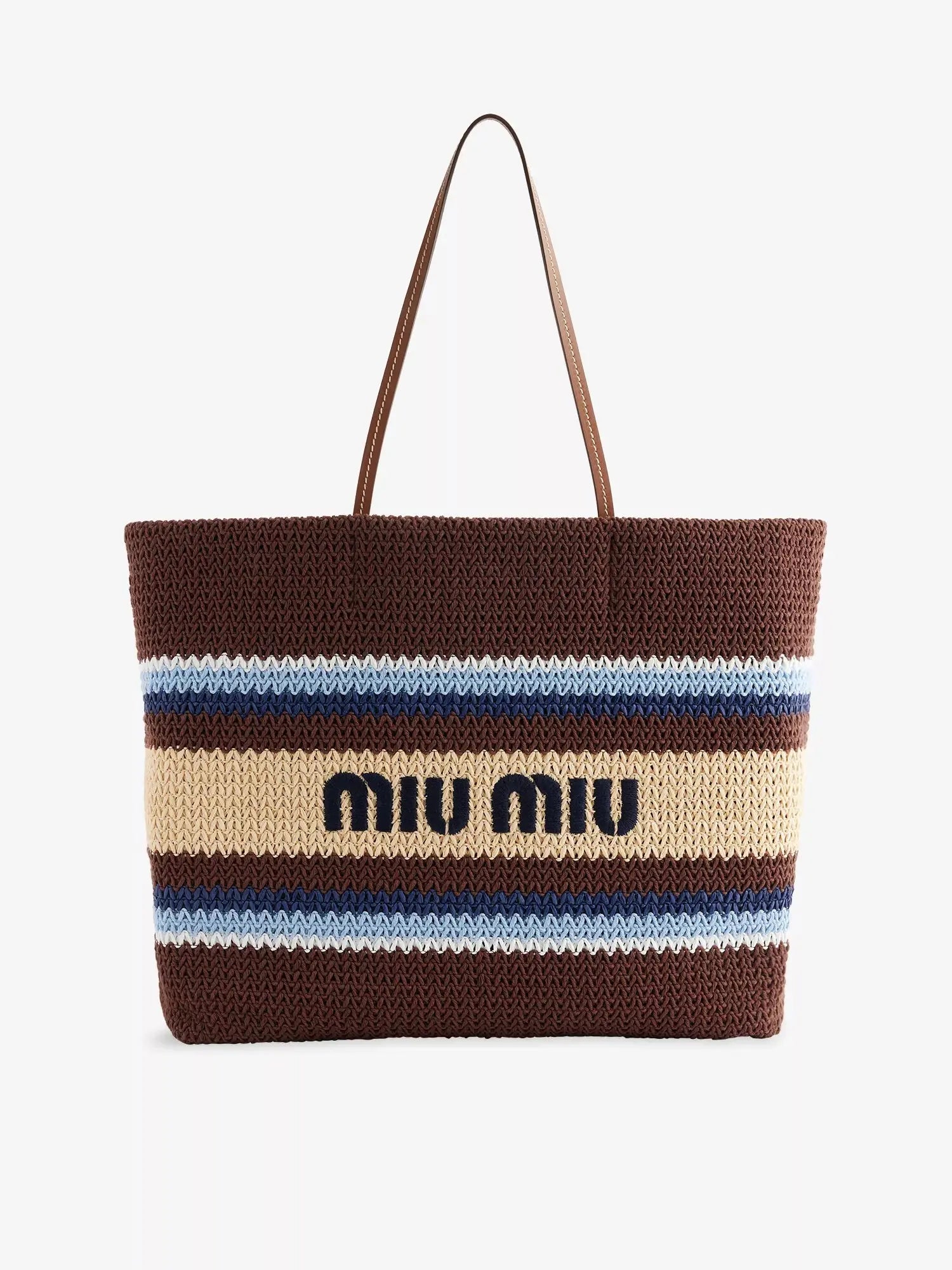 Miu Miu Women's Striped Embroidered-Logo Woven Tote Bag Miu Miu