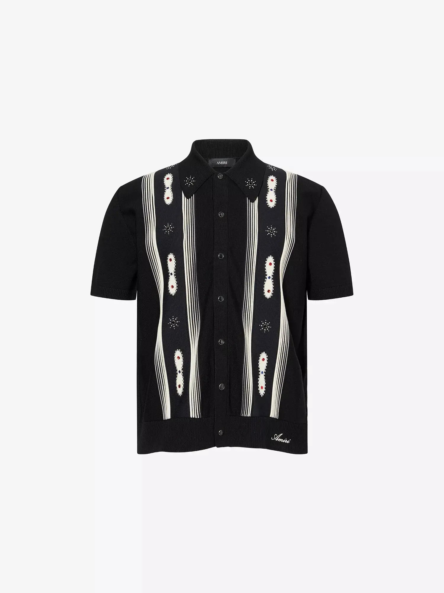 Amiri Men's Stud Stripe Short-Sleeves Wool-Blend Shirt Amiri