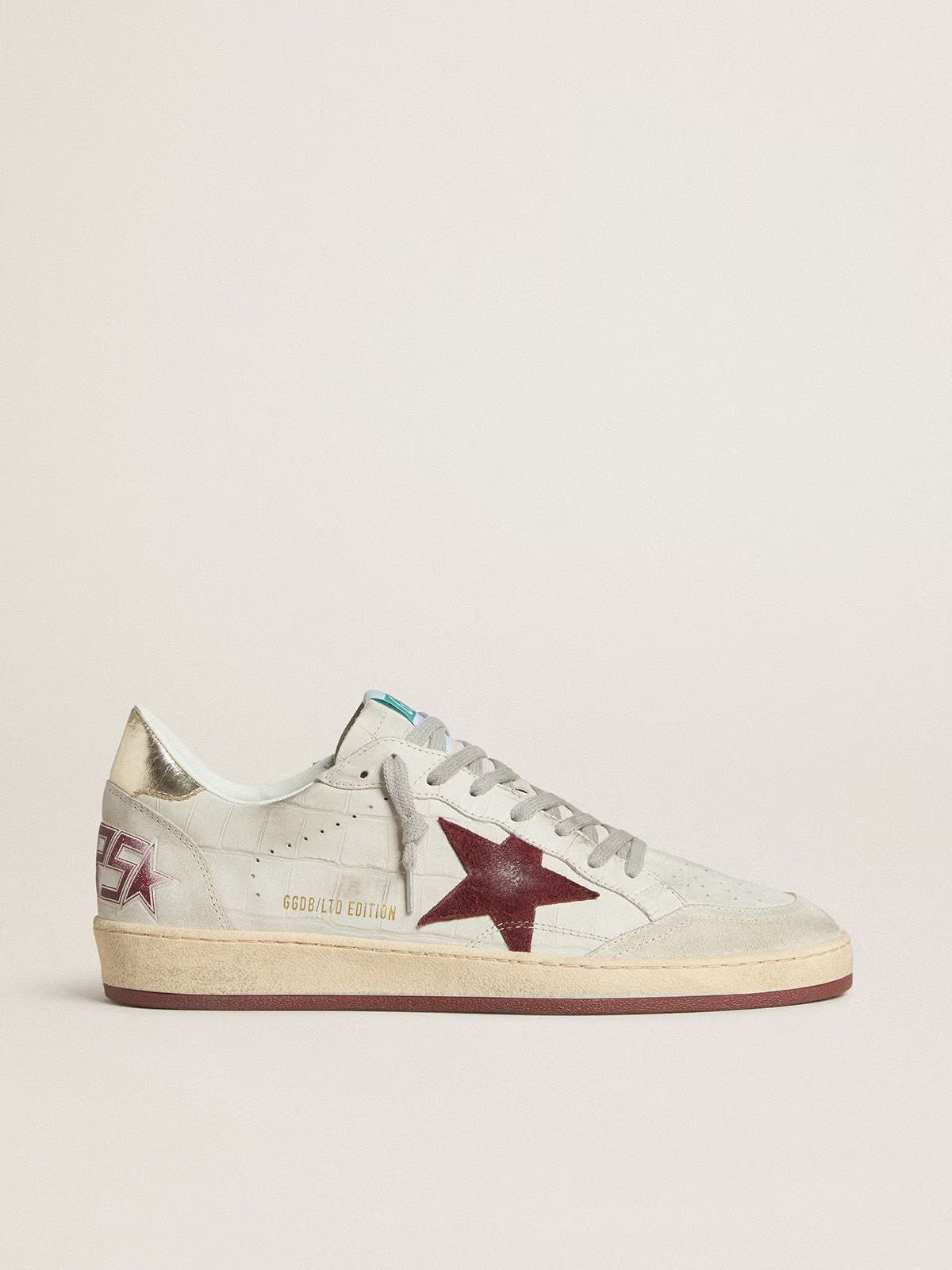 Golden Goose Men's Ball Star in crocodile-print nubuck with burgundy suede star Golden Goose