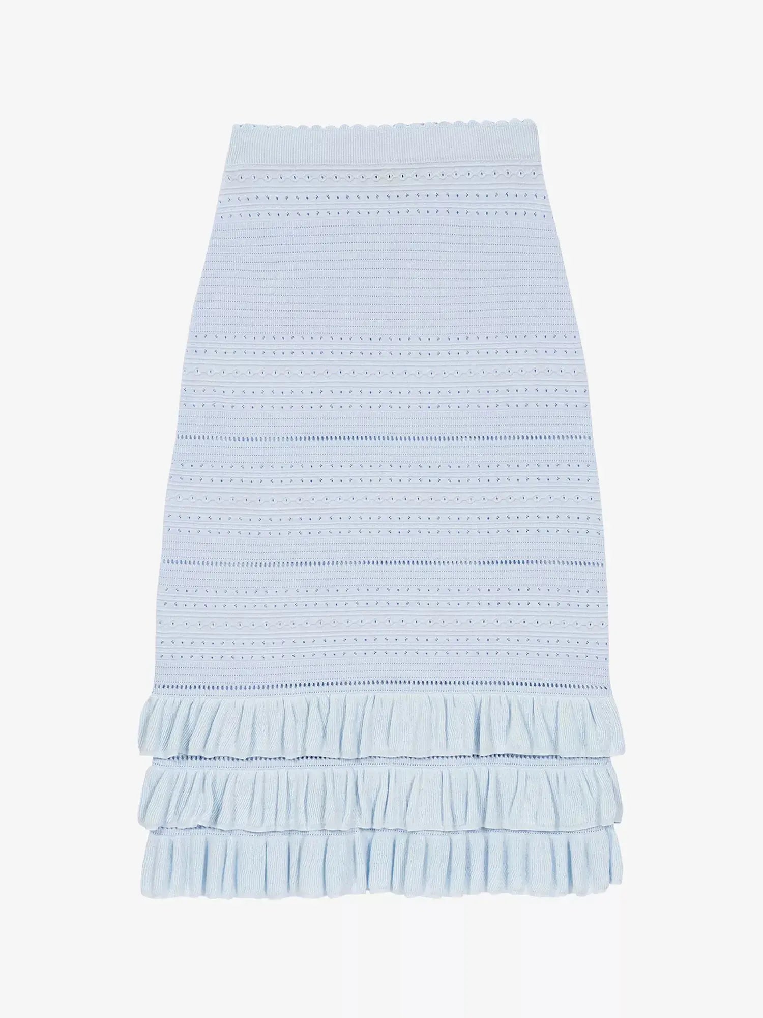 Maje Women's Ruffled-Hem Openwork Knitted Midi Skirt Maje