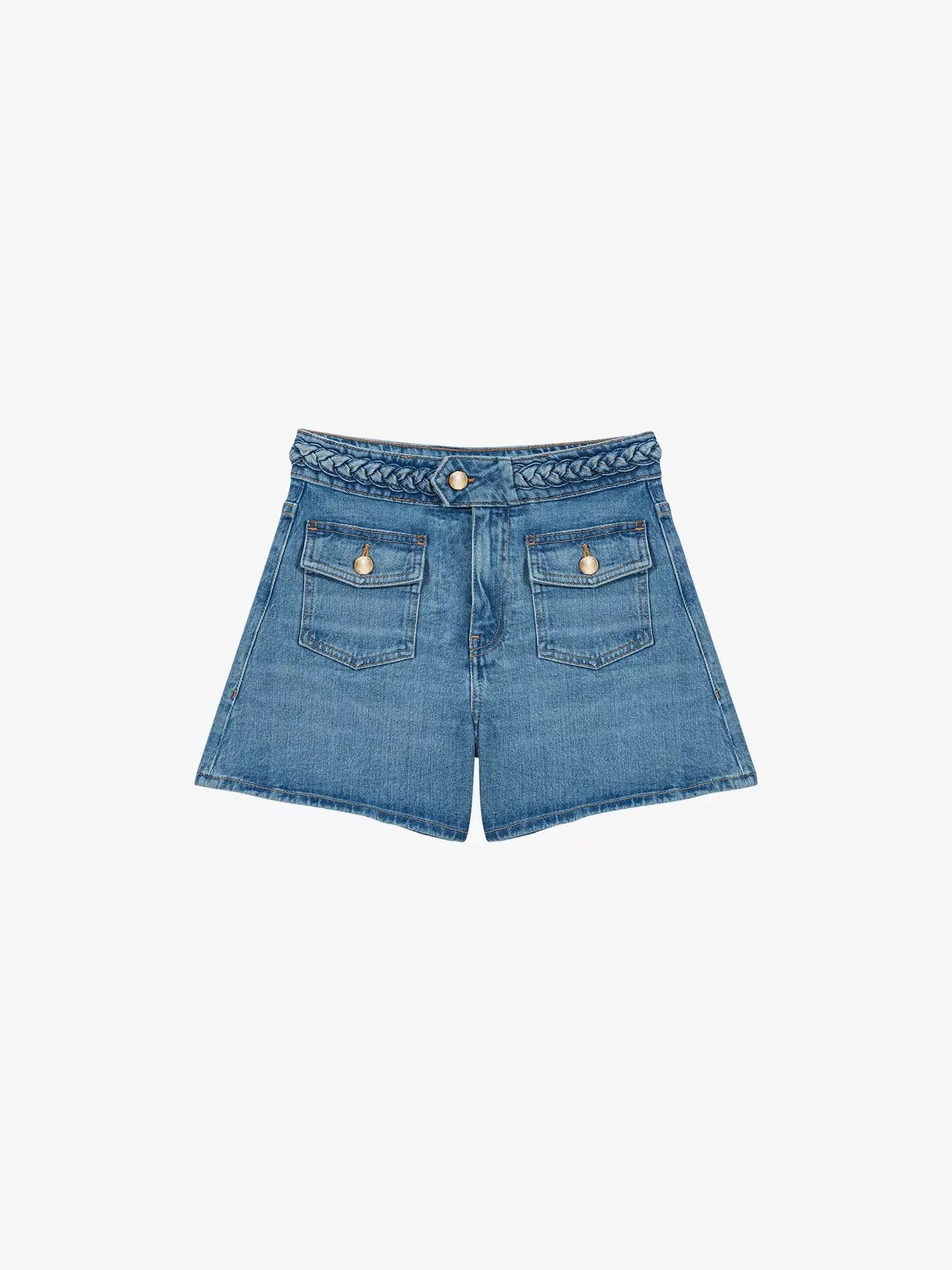 Maje Women's Braided-Waist Side-Pocket Denim Shorts Maje