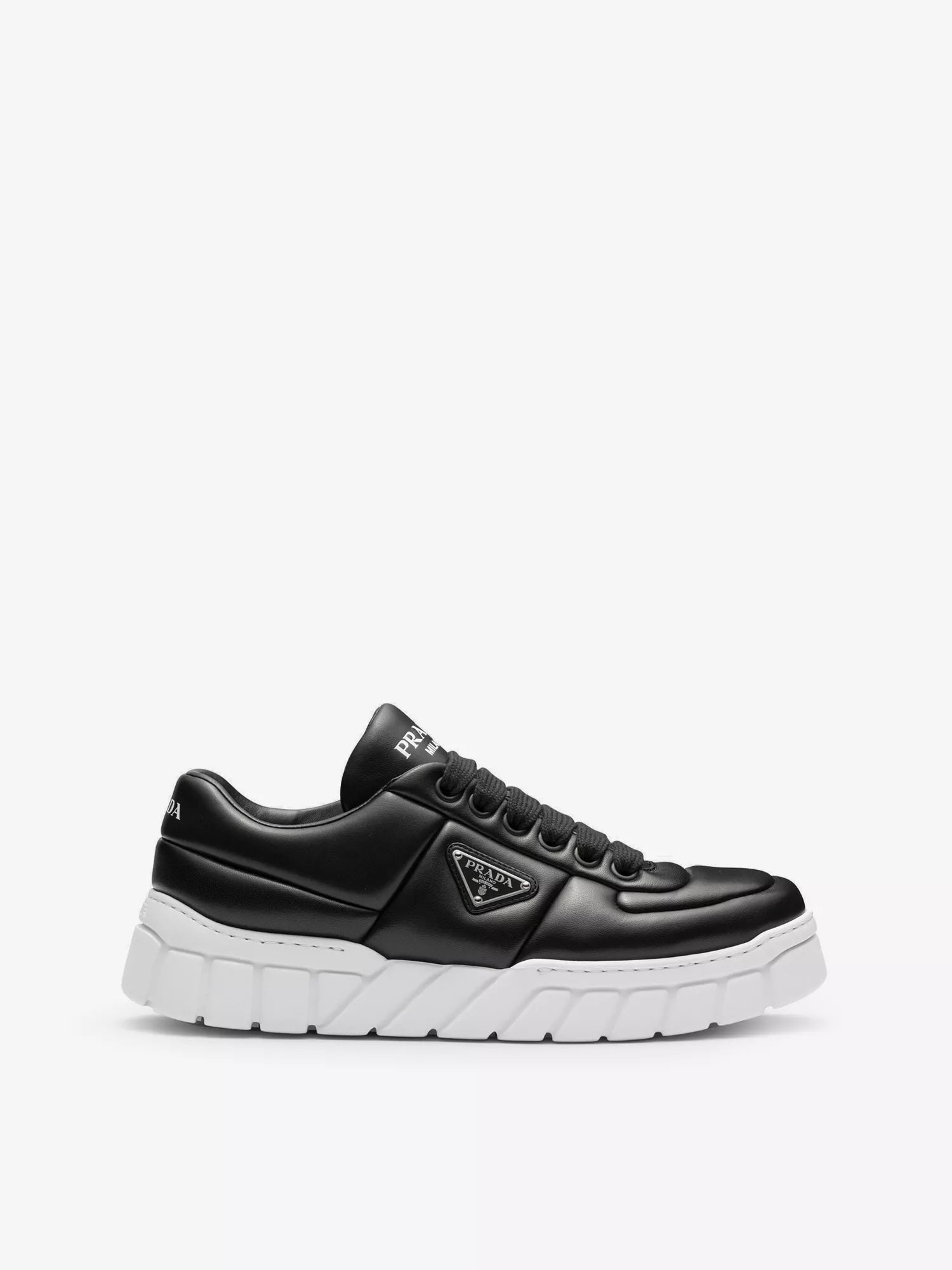 Prada Men's Logo-plaque padded leather low-top trainers Prada