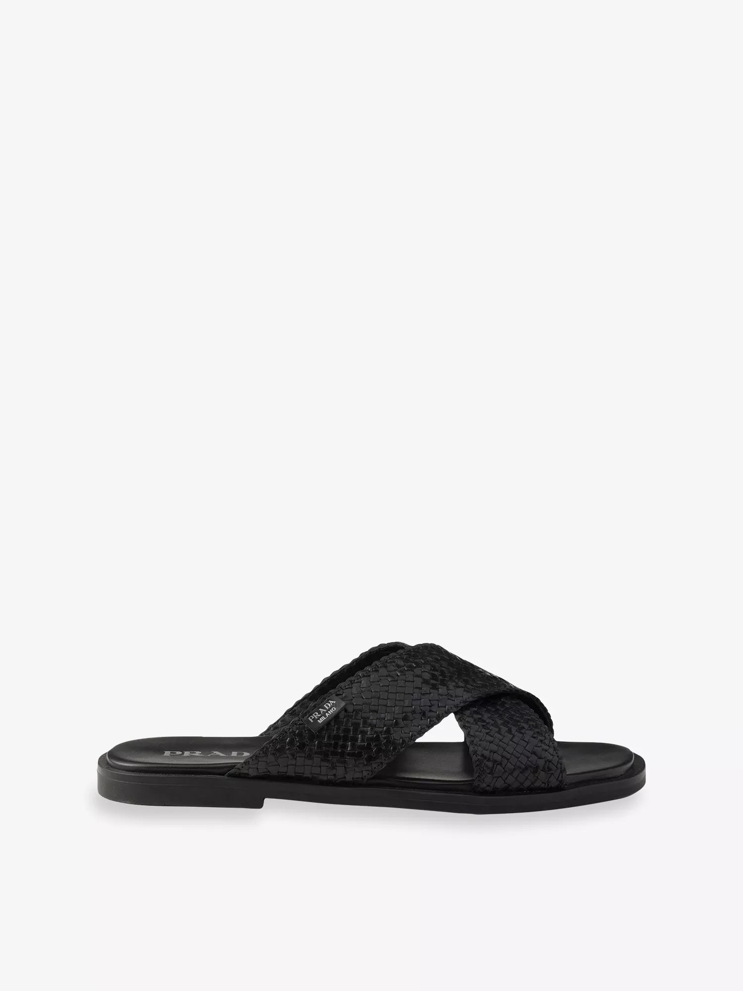 Prada Men's Criss-Cross Woven Leather Sliders Prada