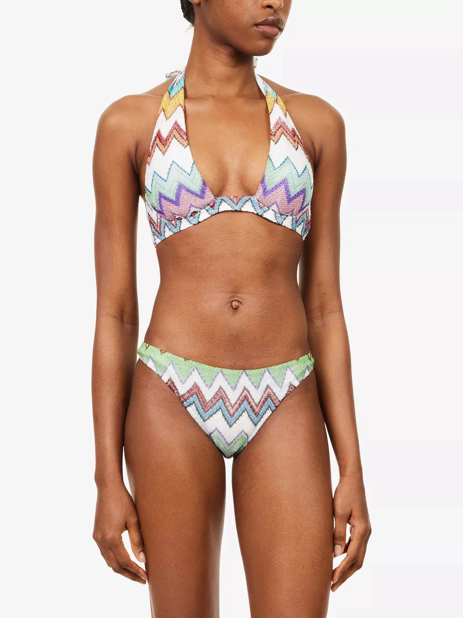 Missoni Women's Chevron-Pattern Halterneck Metallic-Knit Bikini Set Missoni