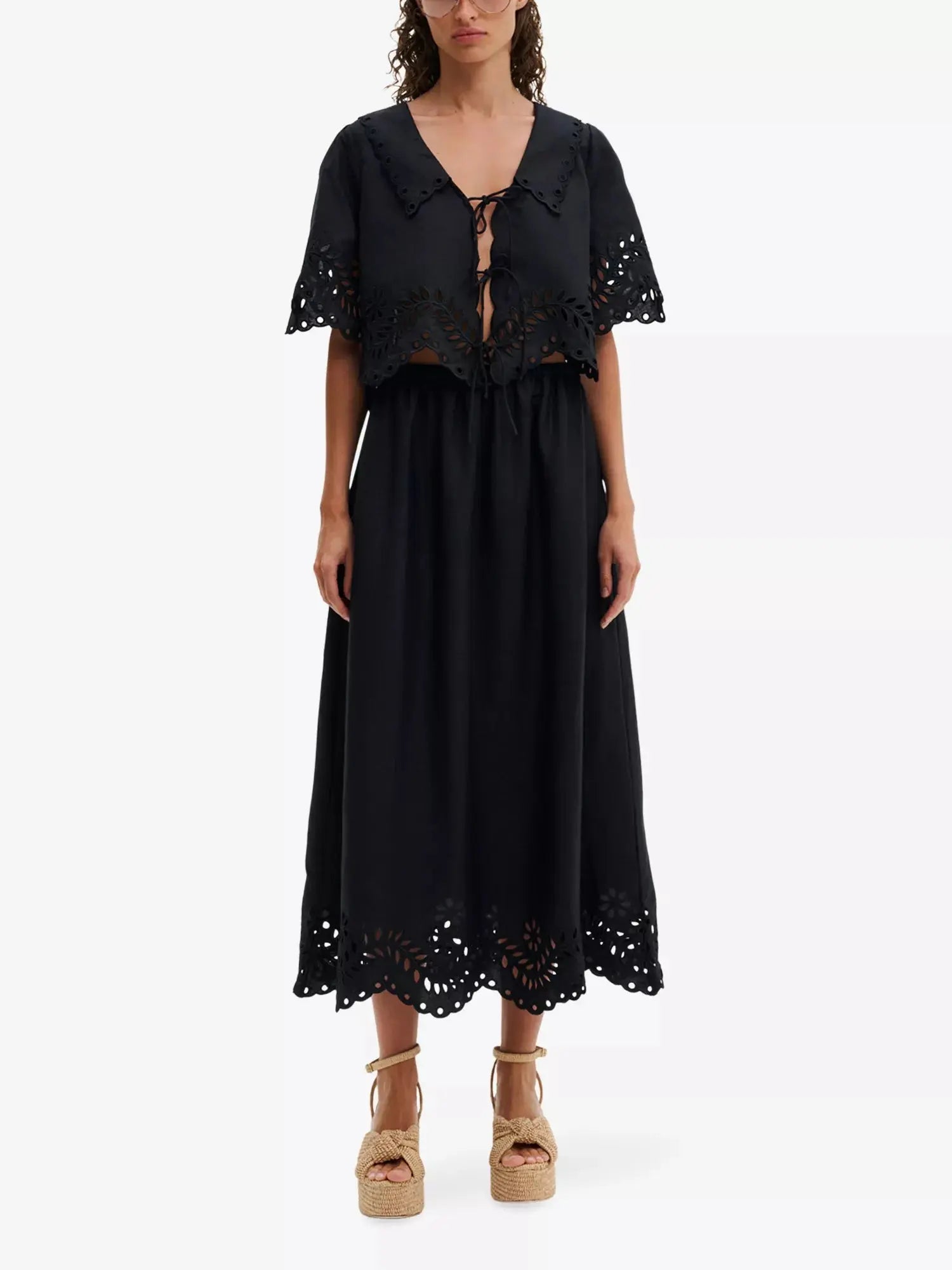 Malina Women's Chara Broderie-Anglais Linen-Blend Maxi Skirt Malina