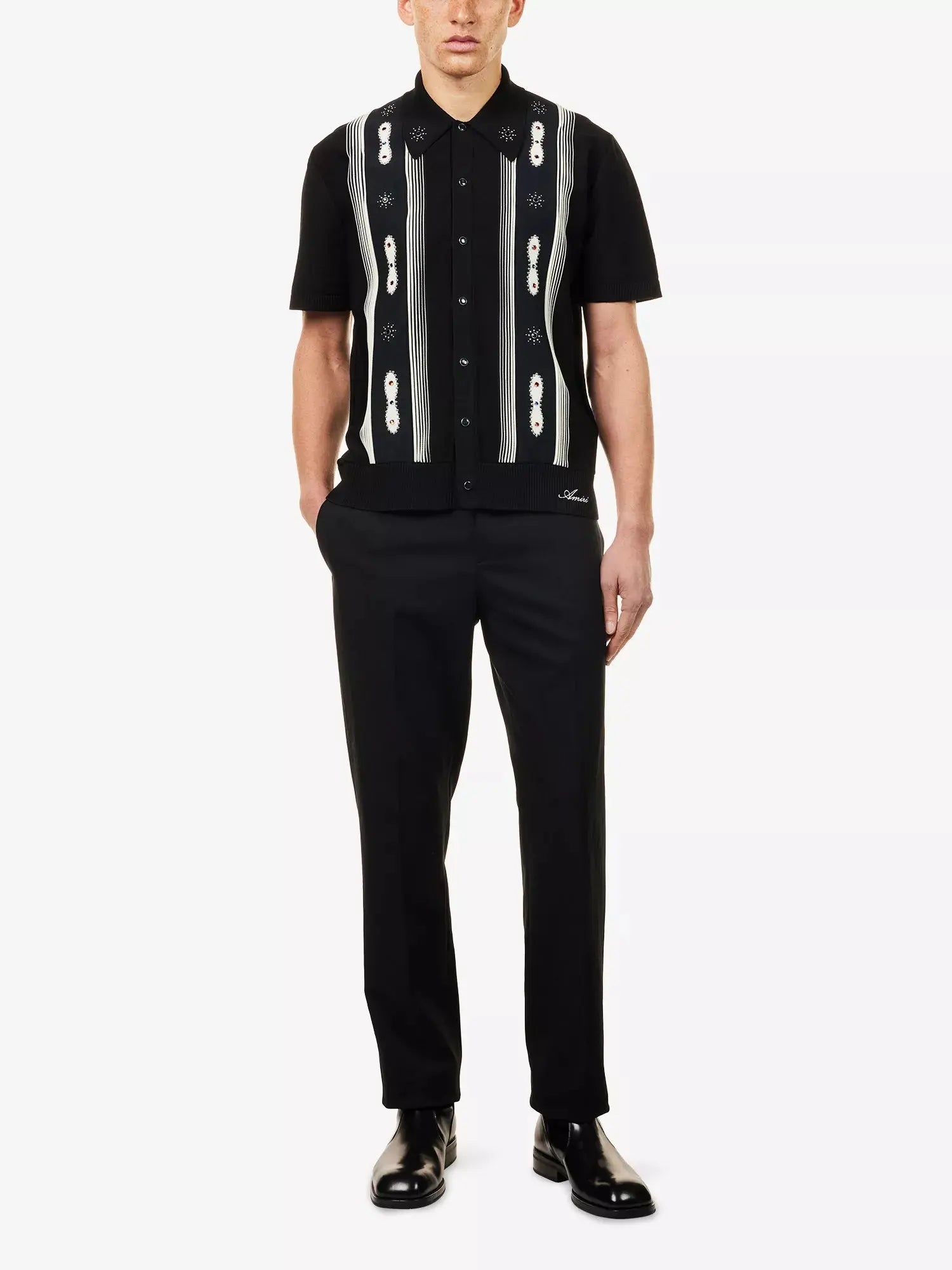 Amiri Men's Stud Stripe Short-Sleeves Wool-Blend Shirt Amiri