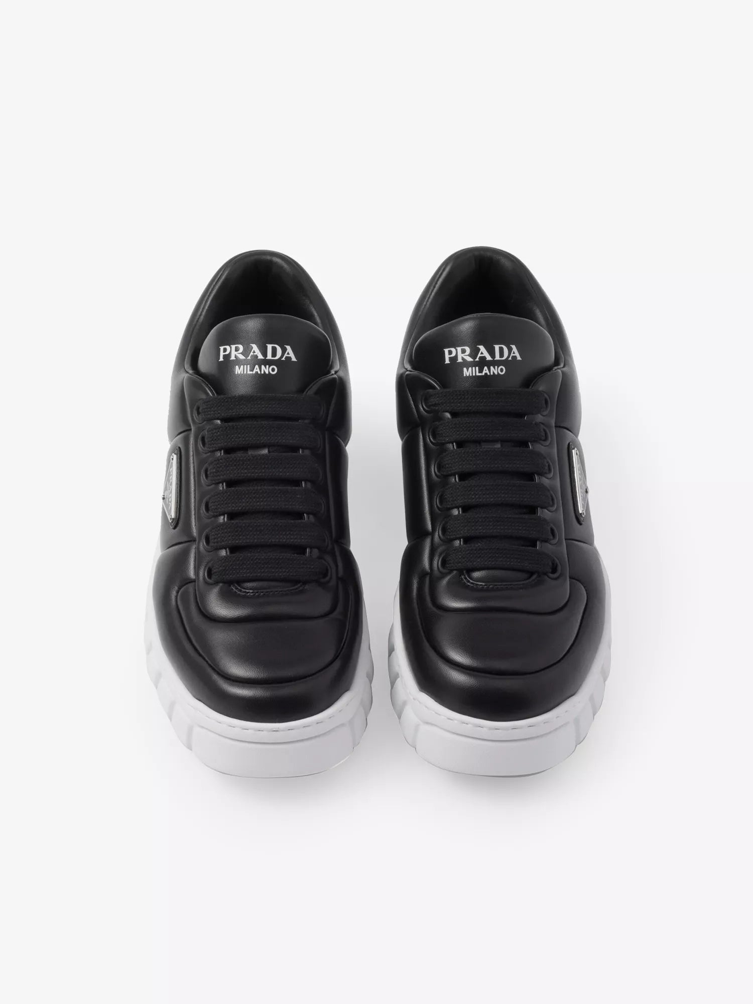 Prada Men's Logo-plaque padded leather low-top trainers Prada
