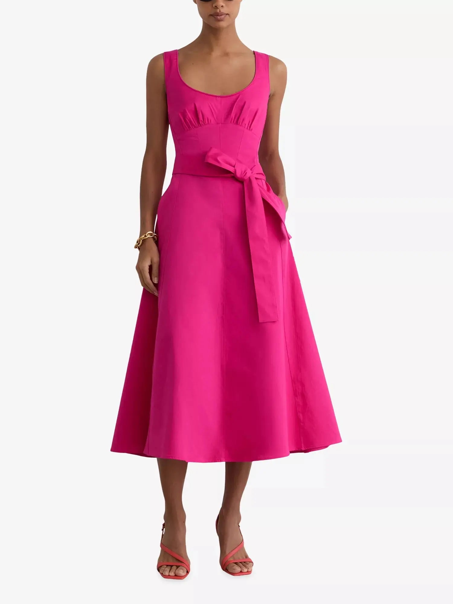 Reiss Women's Irina Belted-Waist Stretch-Cotton Midi Dress Reiss
