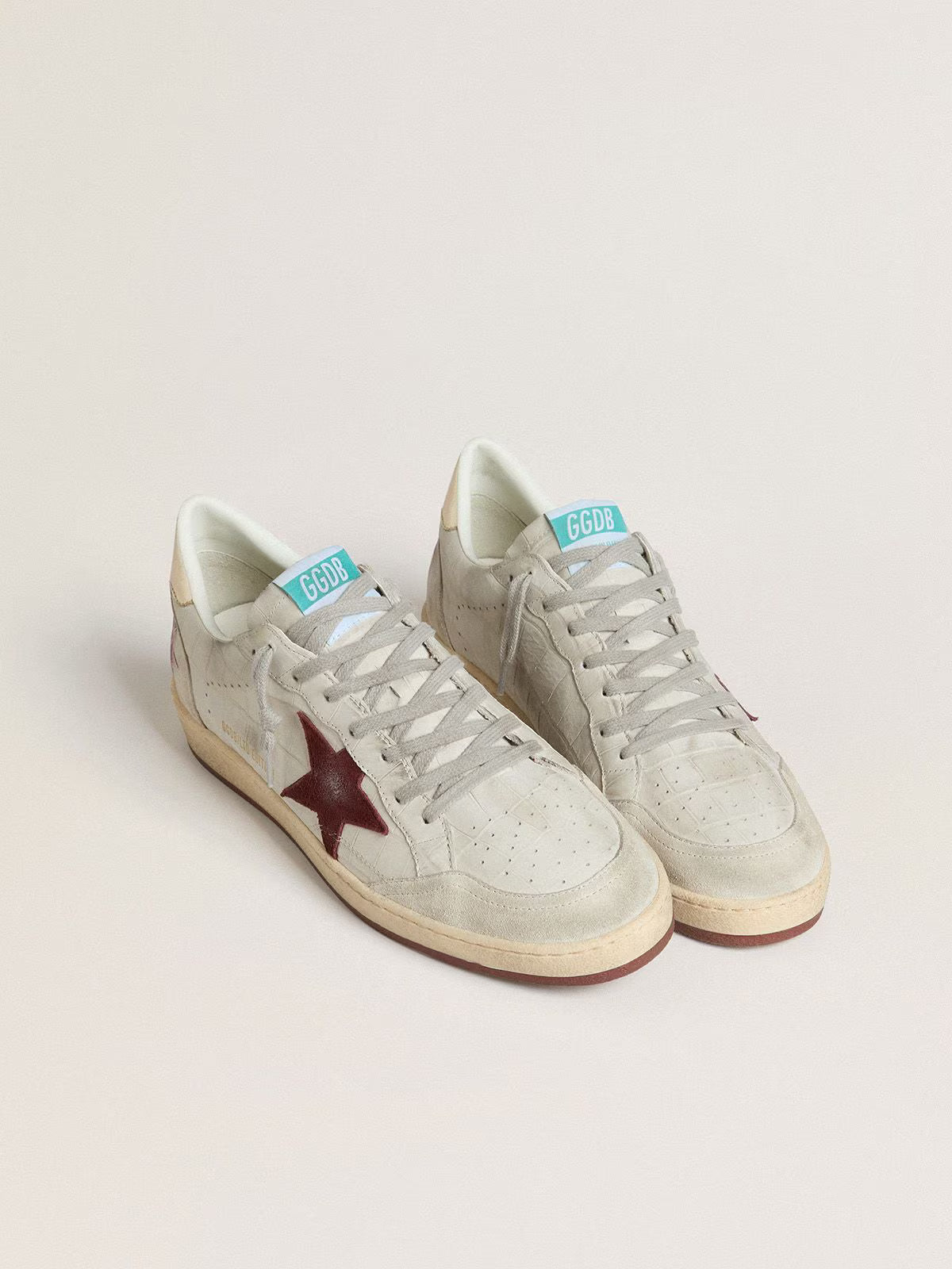 Golden Goose Men's Ball Star in crocodile-print nubuck with burgundy suede star Golden Goose