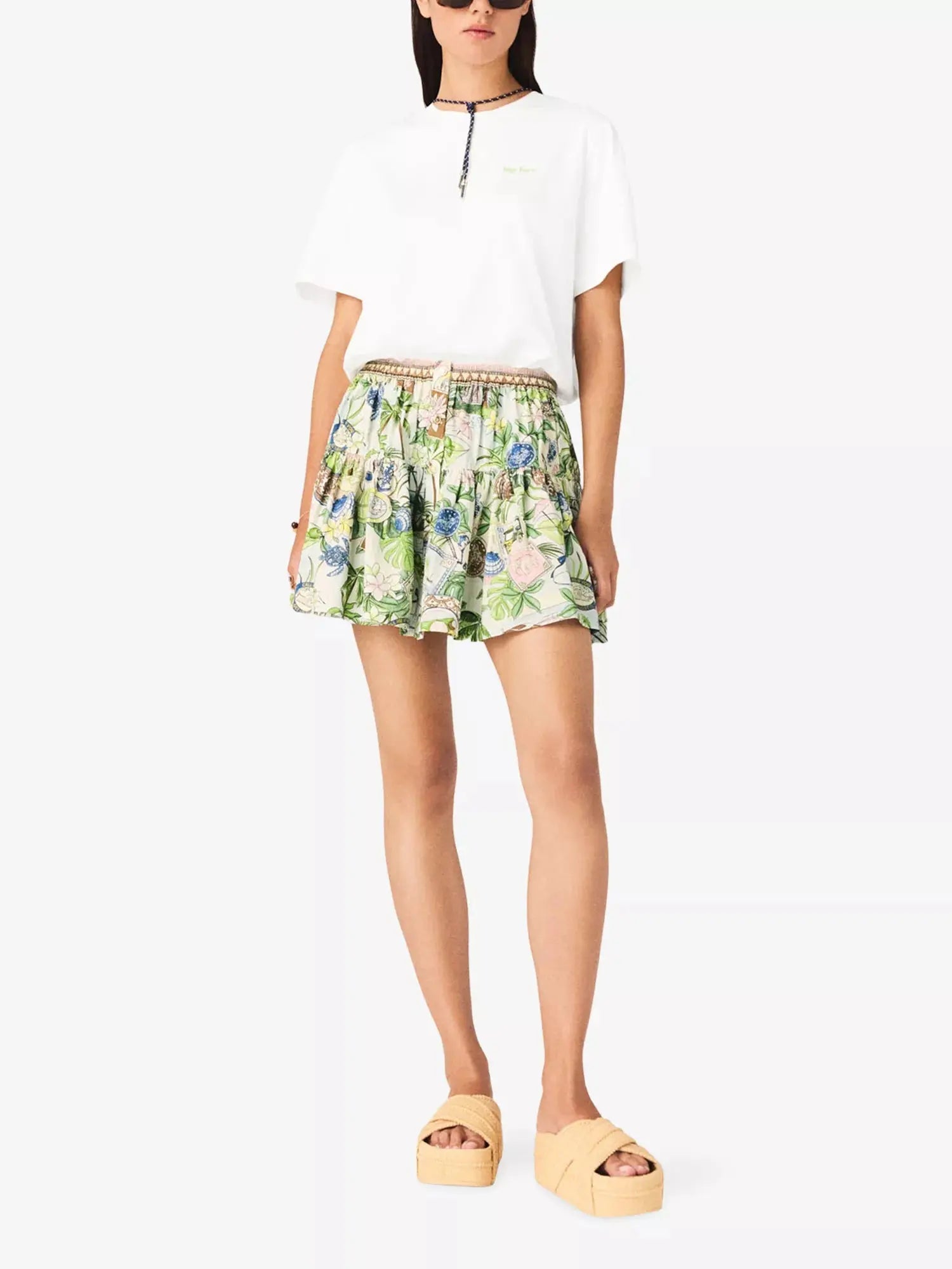 Maje Women's Postcard-Print Ruffled Cotton Mini Skirt Maje