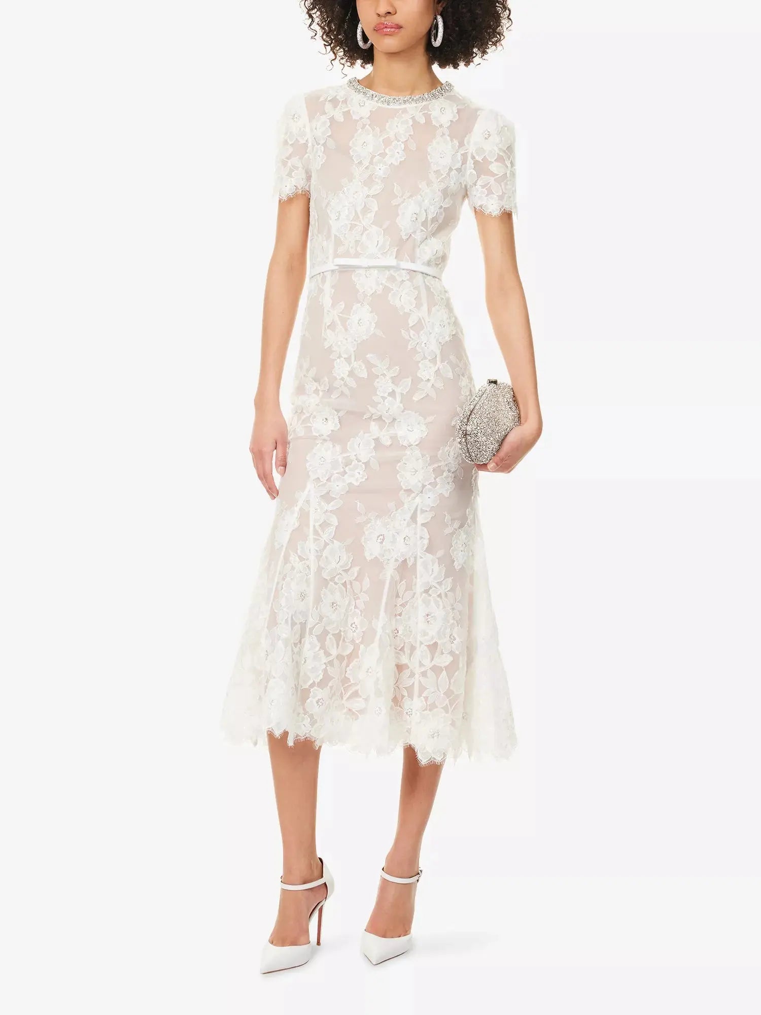 Self-Portrait Women's Diamanté-Neck Sequin-Embellished Lace Midi Dress Self-Portrait