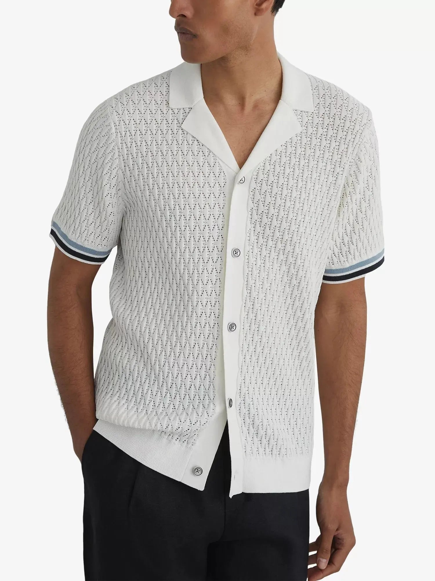 Reiss Men's Bilsby Geometric-Knit Cotton-Blend Shirt Reiss