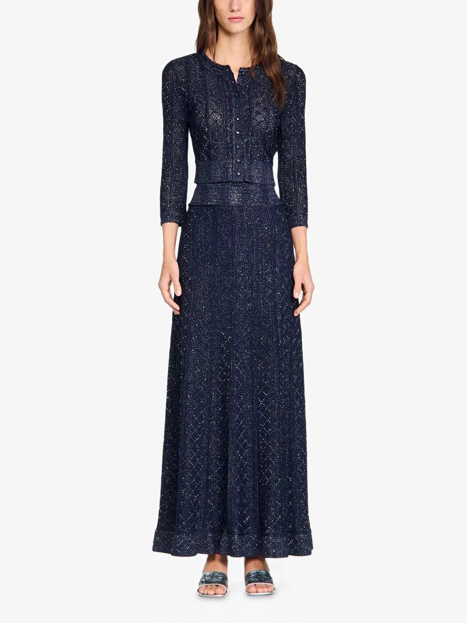 Sandro Women's Flared Rhinestone-Knit Maxi Skirt Sandro