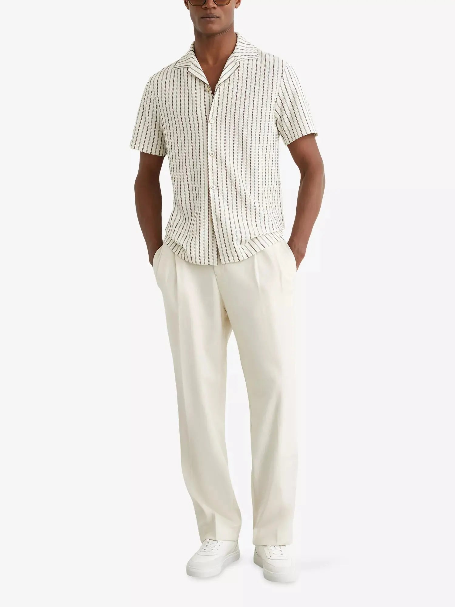 Reiss Men's Percy Cuban-Collar Stretch Cotton-Blend Shirt Reiss