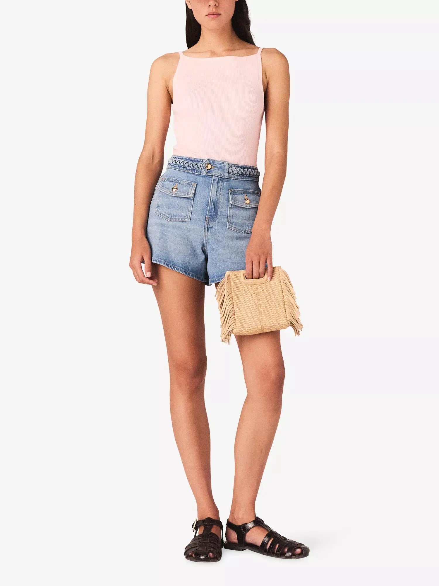 Maje Women's Braided-Waist Side-Pocket Denim Shorts Maje