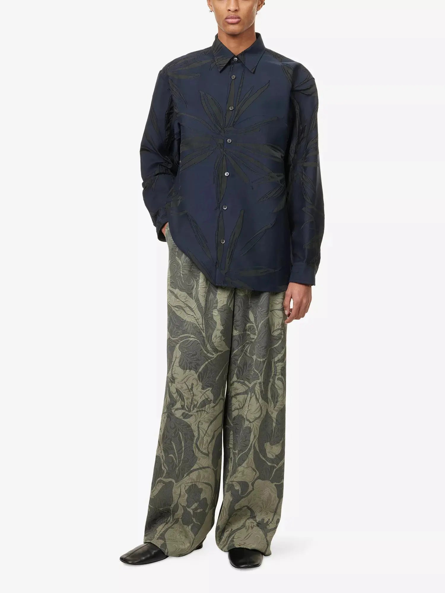 Dries Van Noten Men's Classic-Collar Textured-Pattern Cotton-Blend Shirt Dries Van Noten