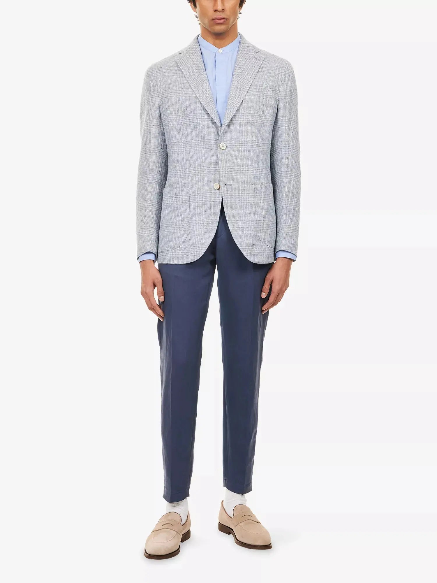Eleventy Men's Single-Breasted Checked Linen and Wool-Blend Jacket Eleventy
