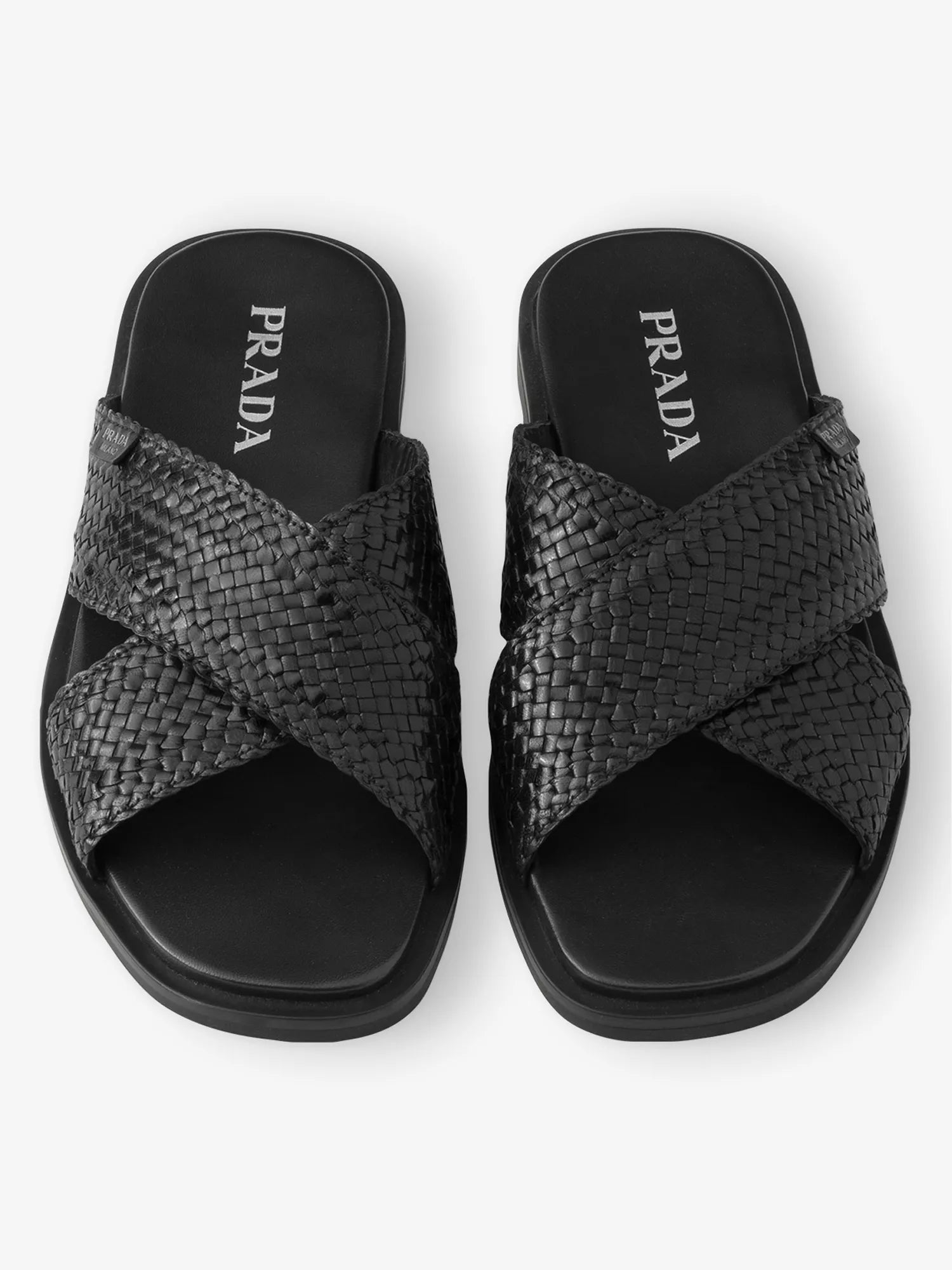 Prada Men's Criss-Cross Woven Leather Sliders Prada