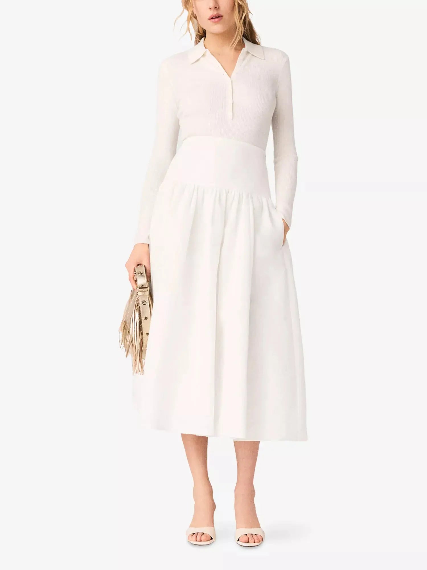 Maje Women's Flared High-Rise Taffeta Midi Skirt Maje