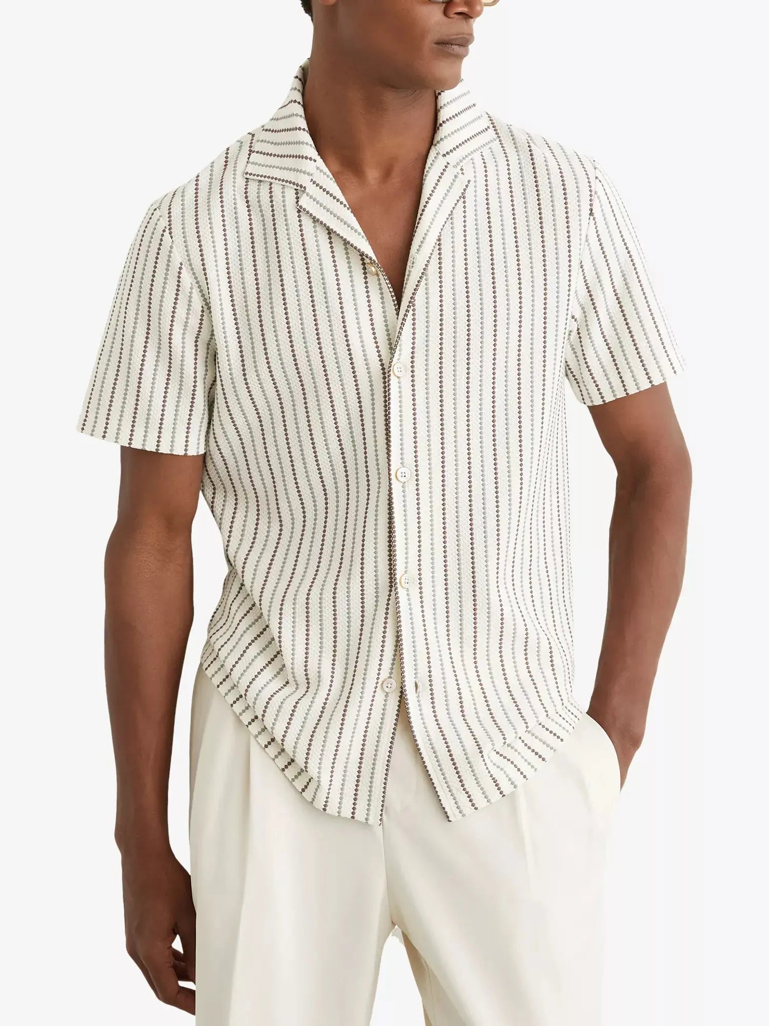 Reiss Men's Percy Cuban-Collar Stretch Cotton-Blend Shirt Reiss