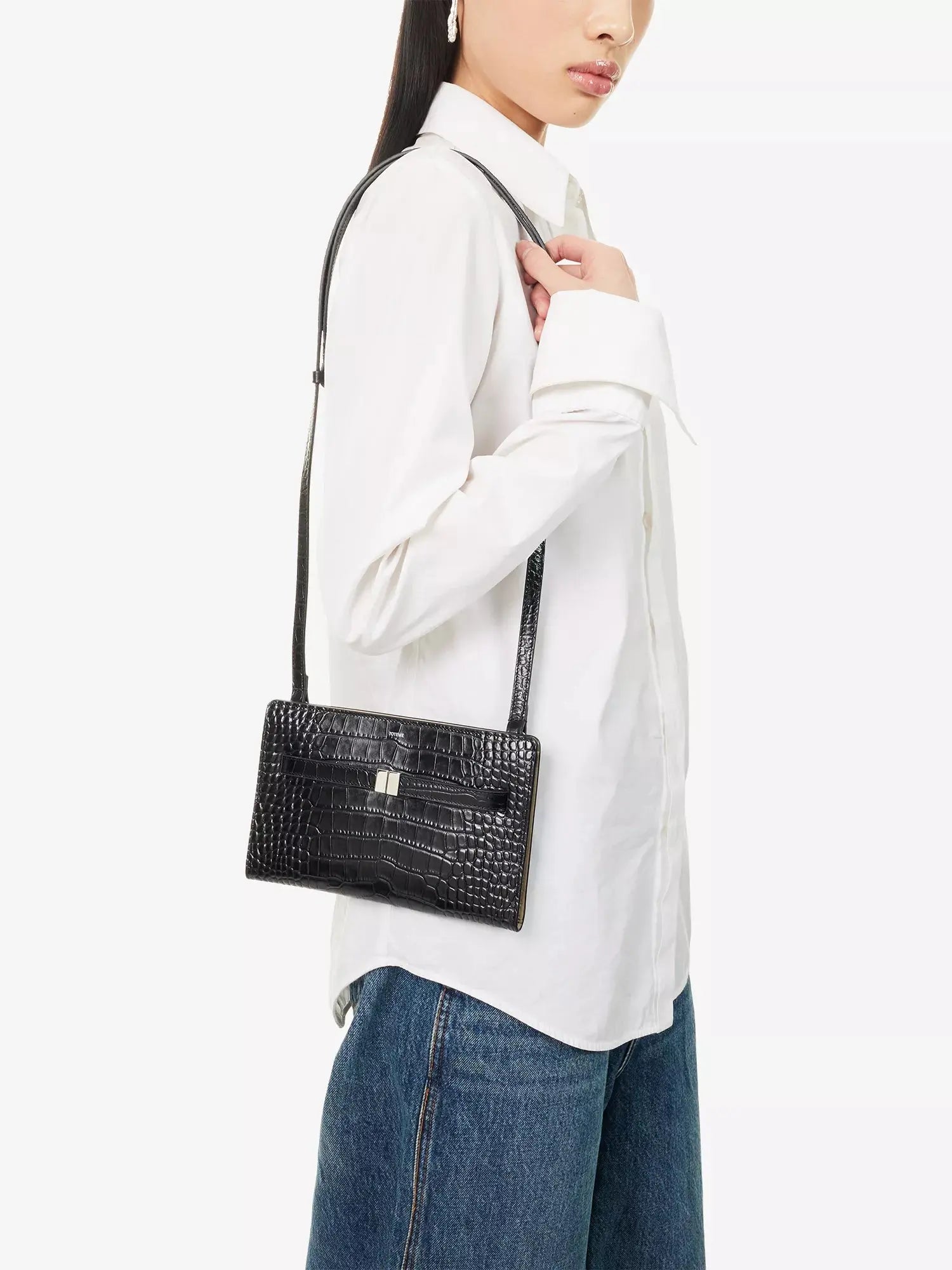 Toteme Women's Belted Croco-Embossed Leather Cross Body Bag Toteme