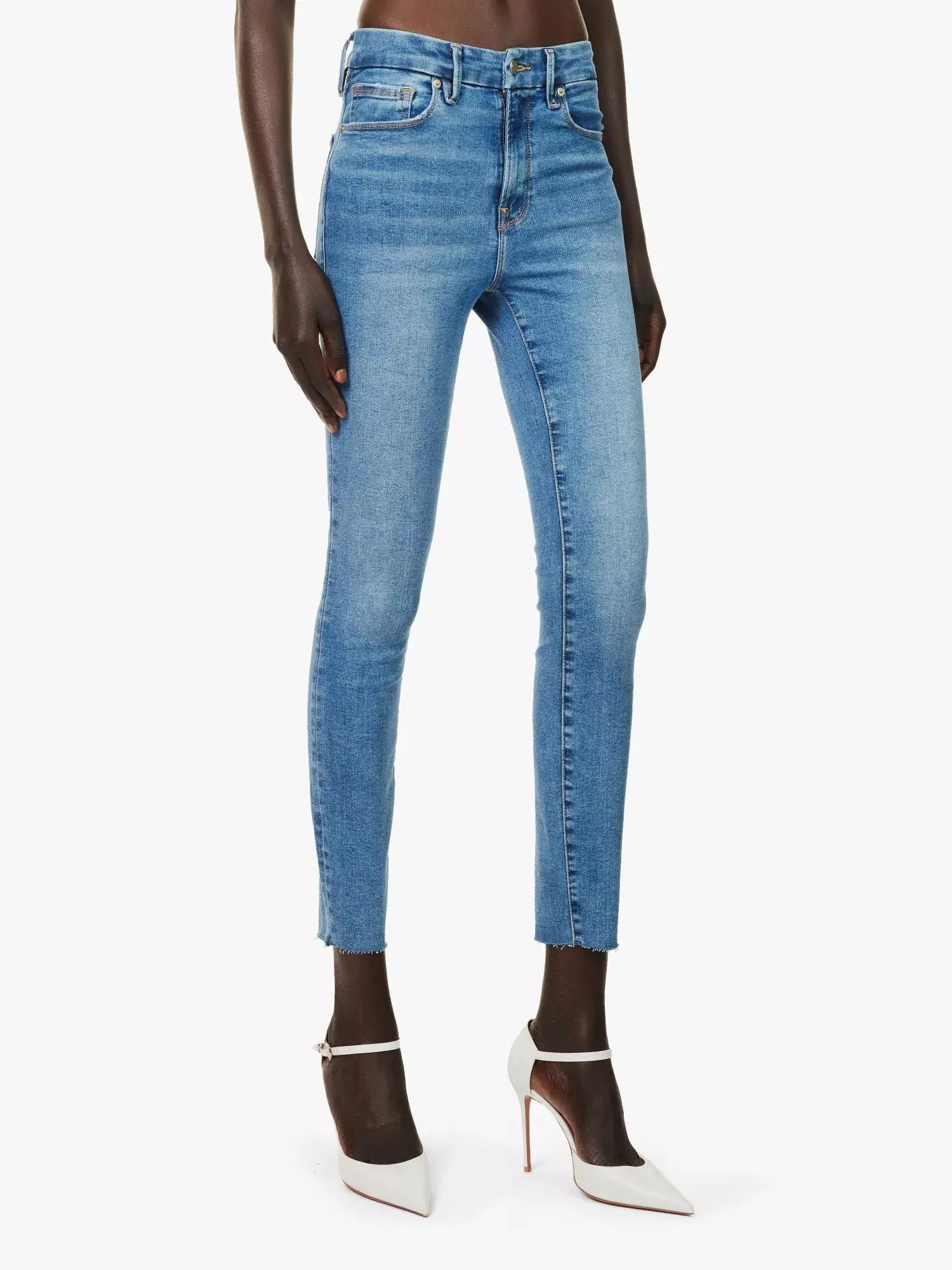 Good American Women's Af Good Waist five pockets skinny mid-rise stretch cotton-blend denim jeans Good American