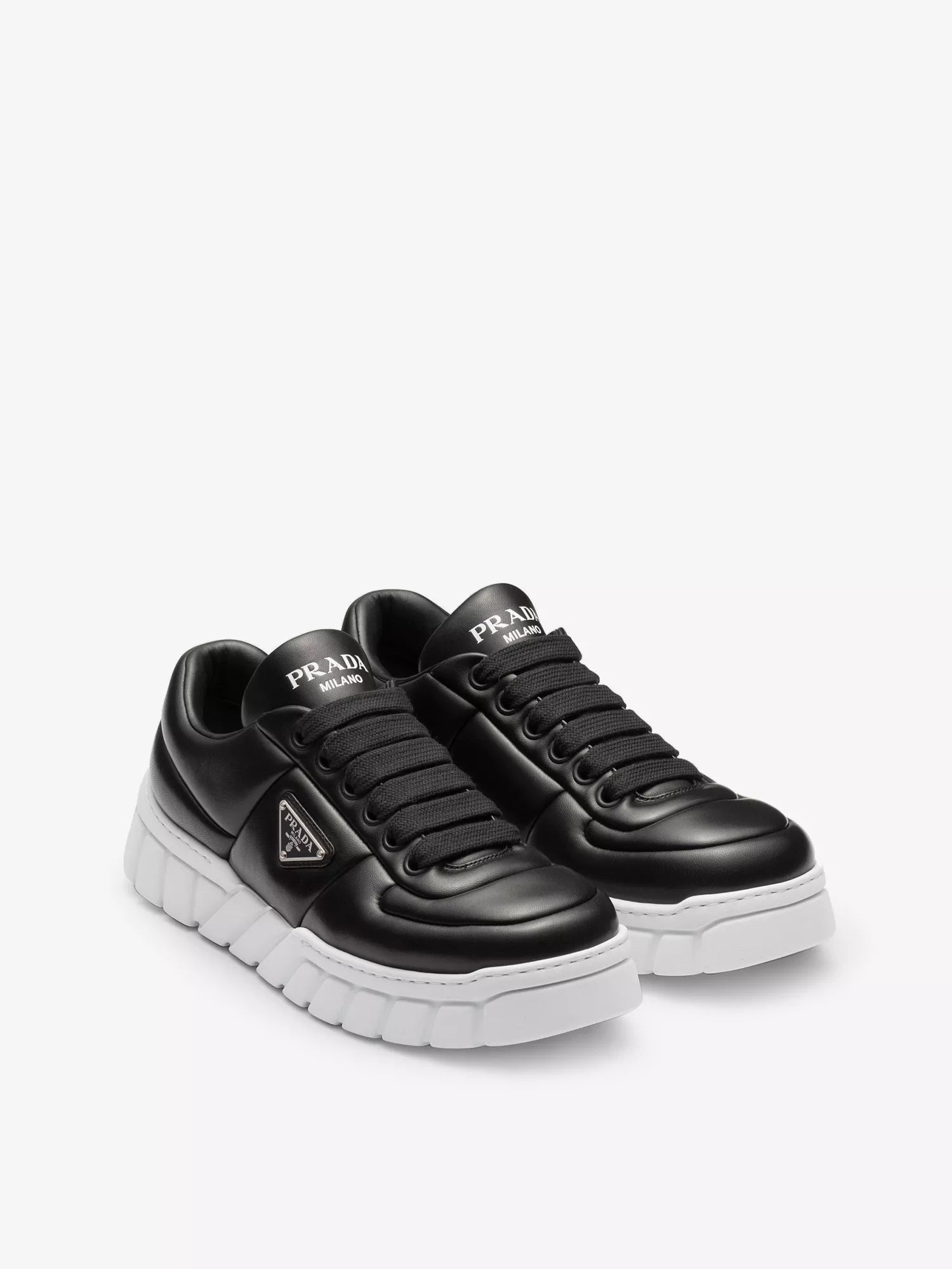 Prada Men's Logo-plaque padded leather low-top trainers Prada