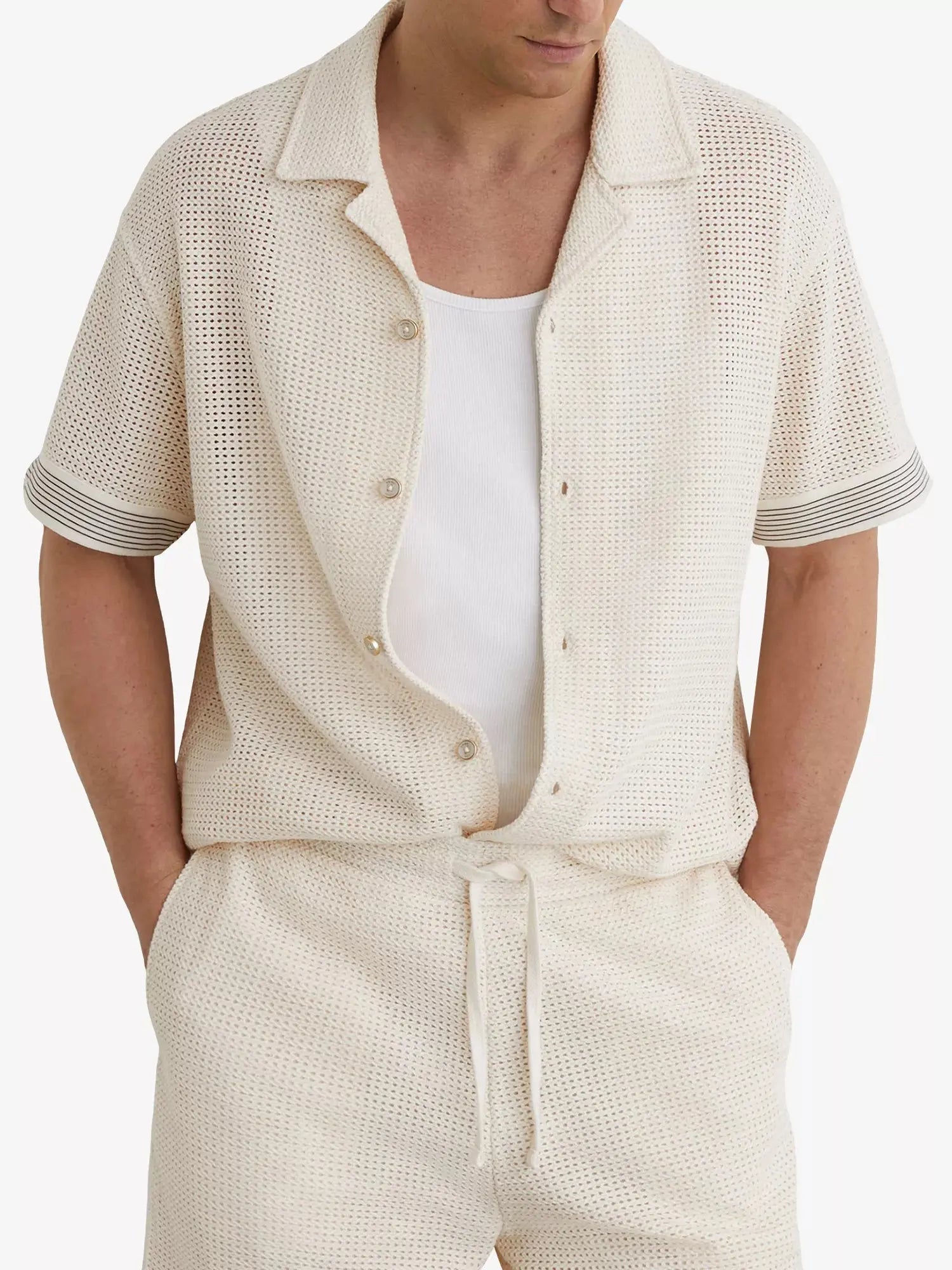 Reiss Men's Aliso Short-Sleeved Crochet Shirt Reiss