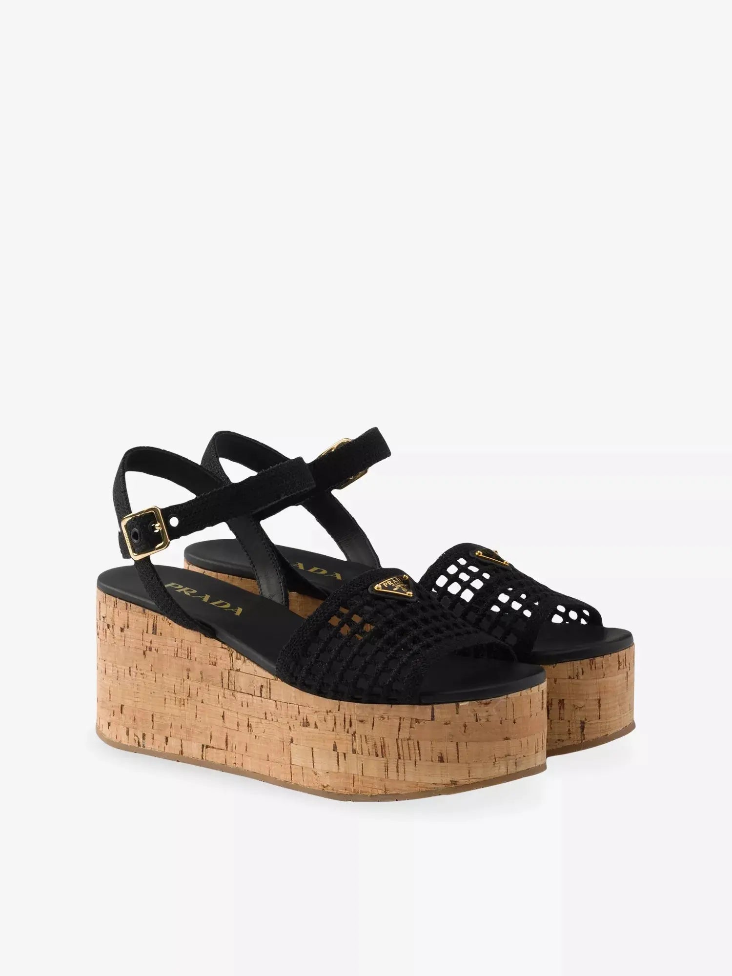 Prada Women's Crochet Wedge Woven Platform Sandals Prada