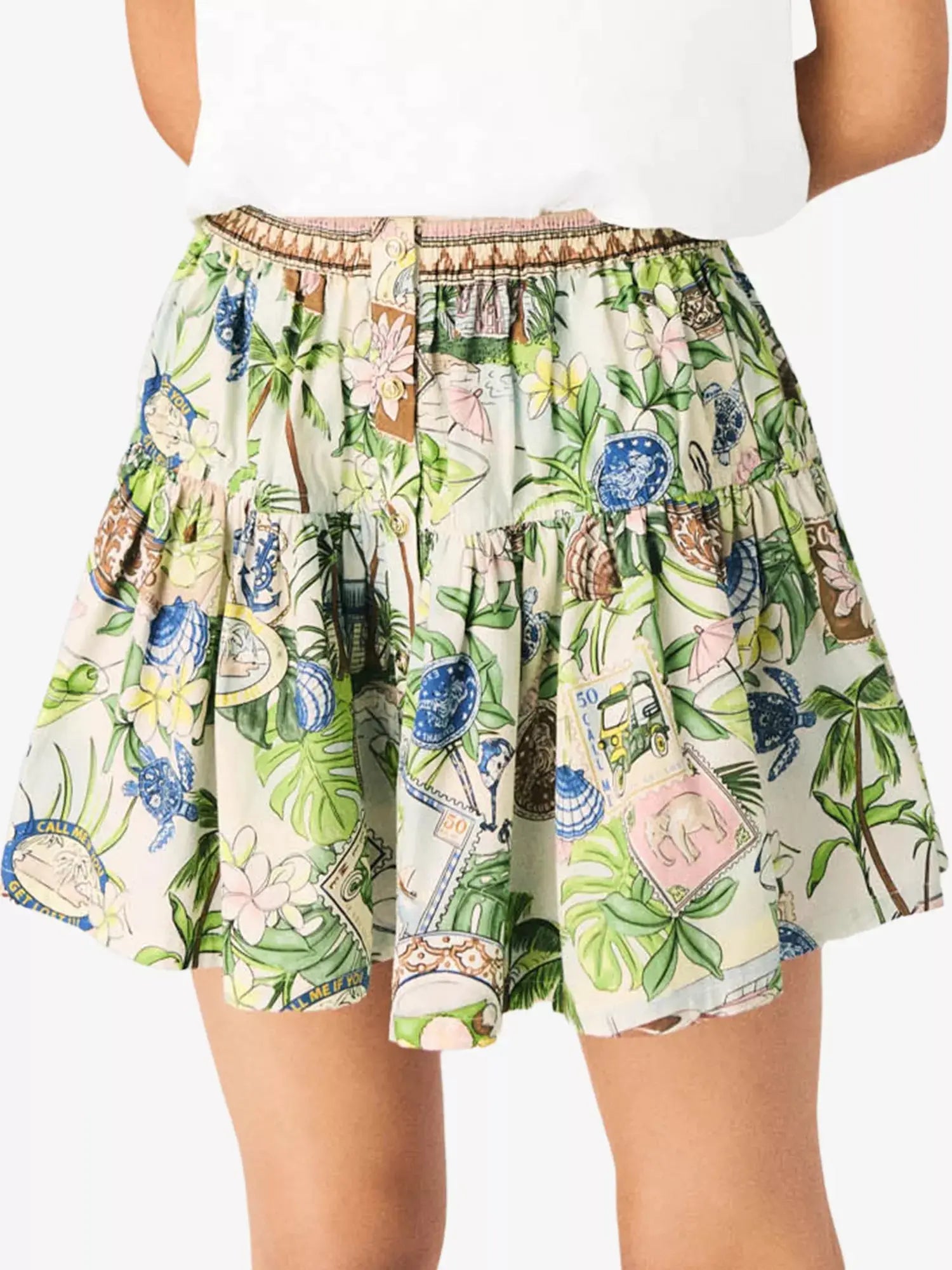 Maje Women's Postcard-Print Ruffled Cotton Mini Skirt Maje