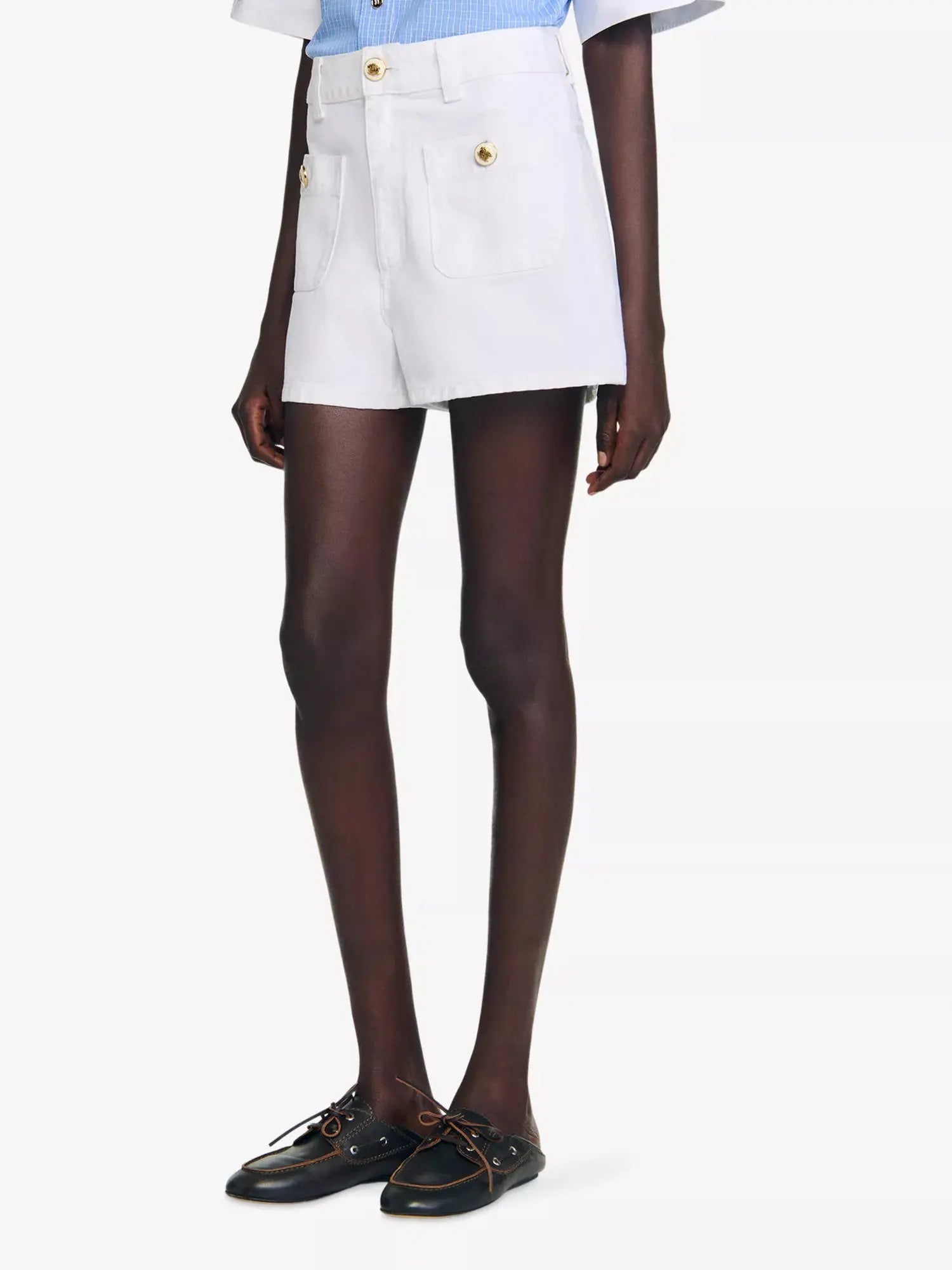 Sandro Women's High-Rise Branded-Patch Denim Shorts Sandro
