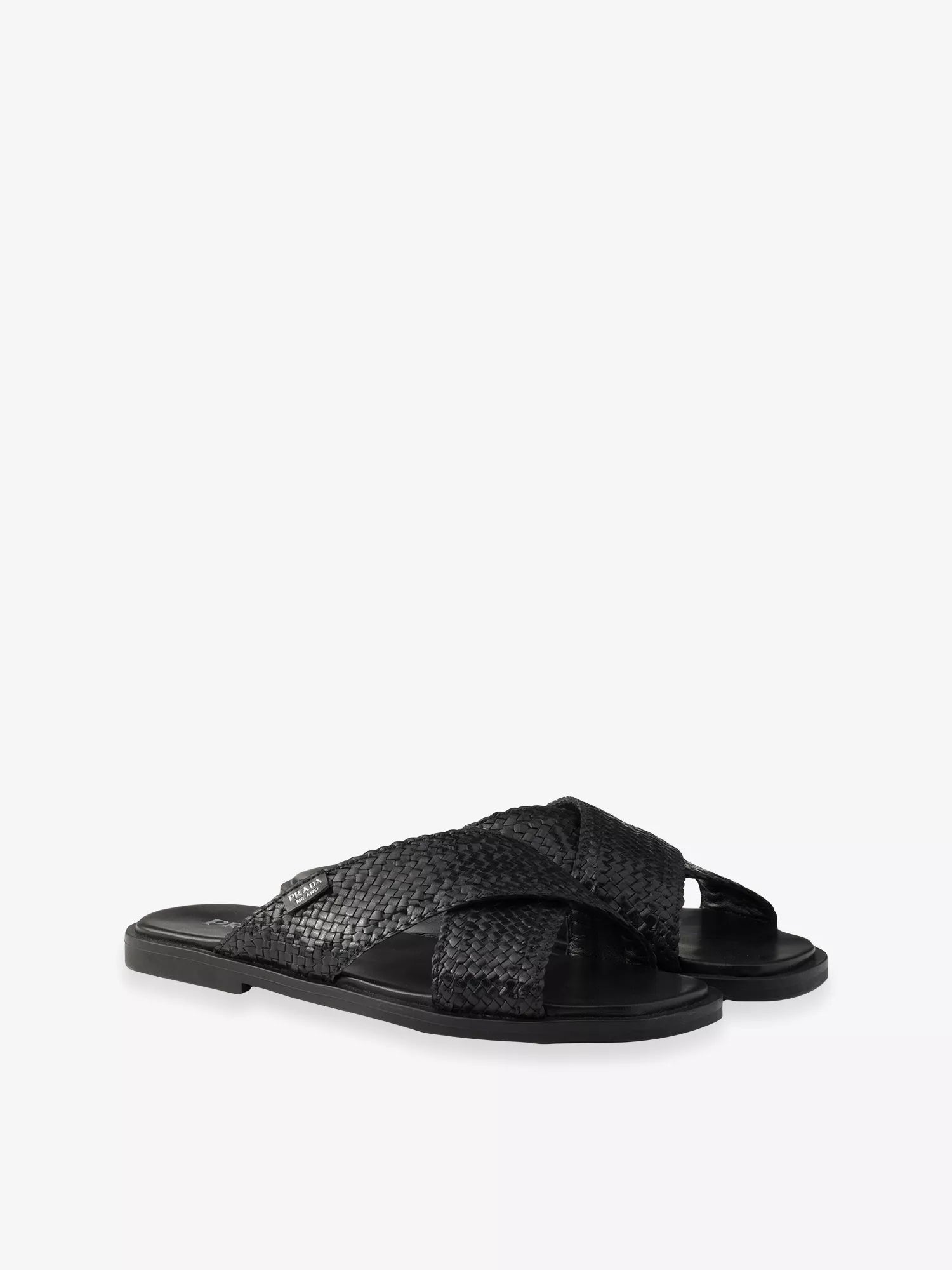 Prada Men's Criss-Cross Woven Leather Sliders Prada