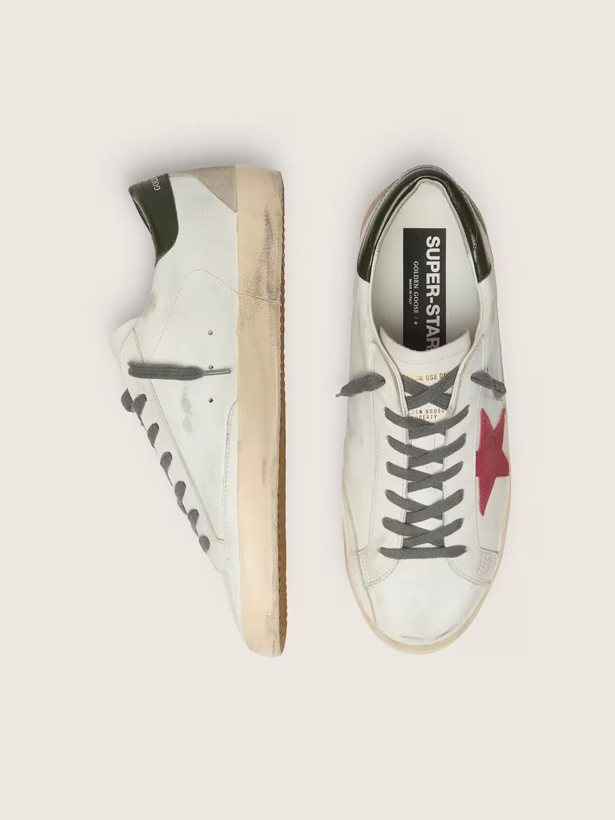 Golden Goose Men's Super-Star with red suede star and green leather heel tab Golden Goose