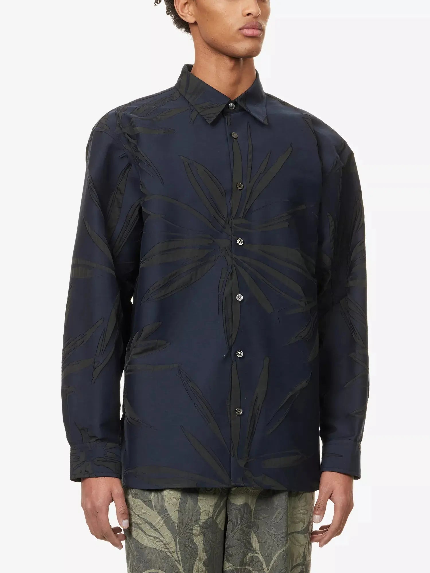 Dries Van Noten Men's Classic-Collar Textured-Pattern Cotton-Blend Shirt Dries Van Noten