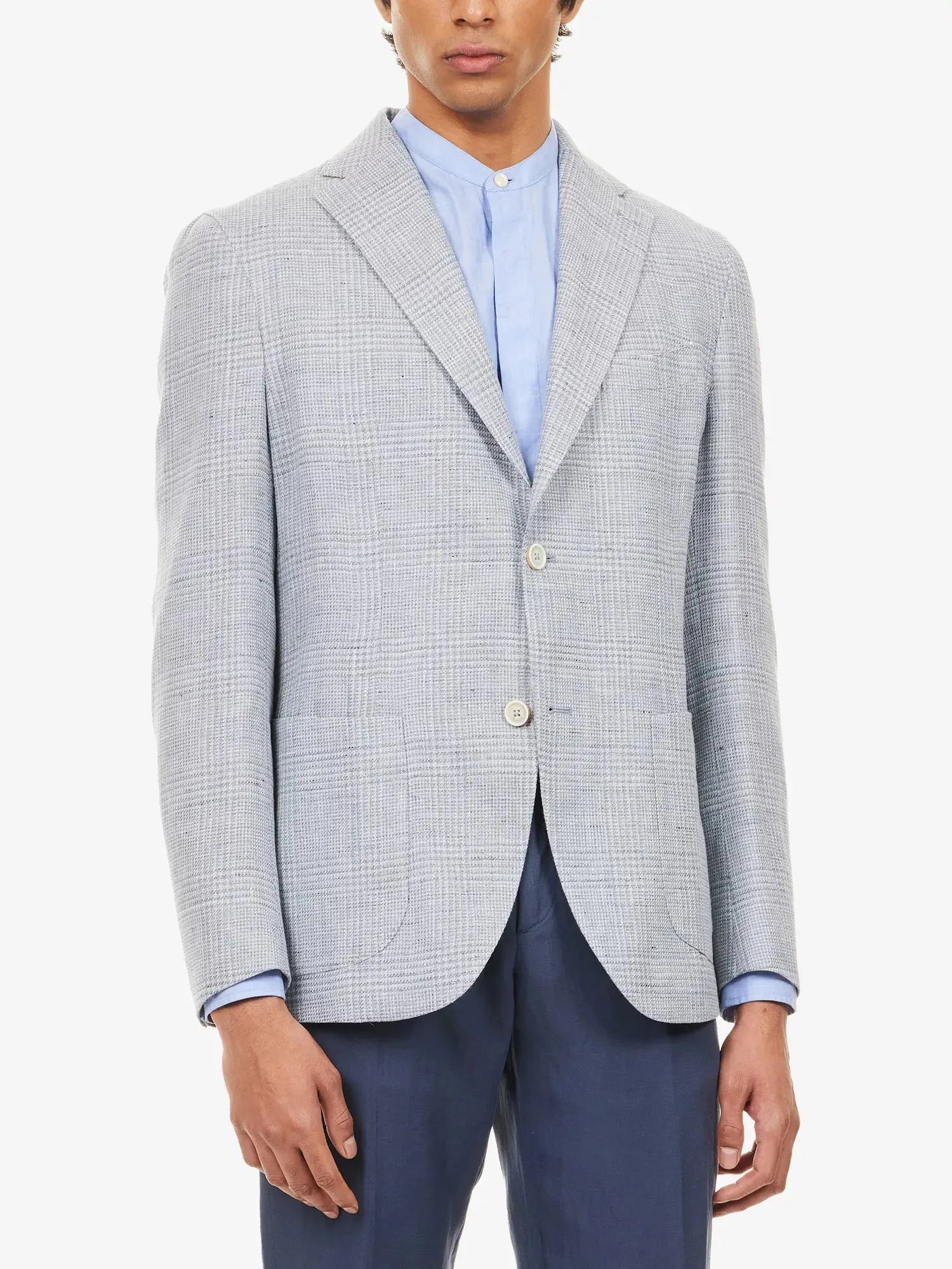 Eleventy Men's Single-Breasted Checked Linen and Wool-Blend Jacket Eleventy