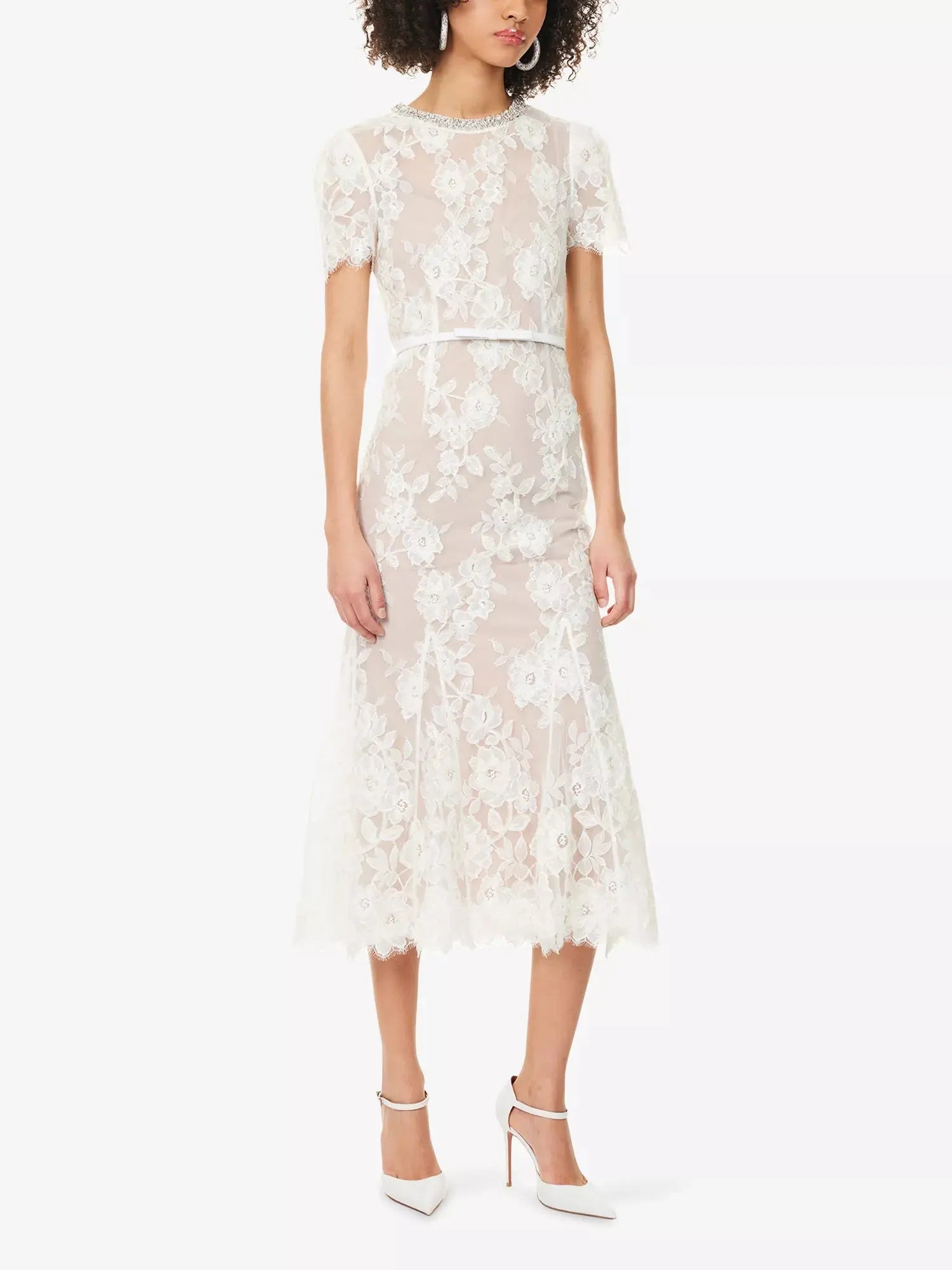 Self-Portrait Women's Diamanté-Neck Sequin-Embellished Lace Midi Dress Self-Portrait