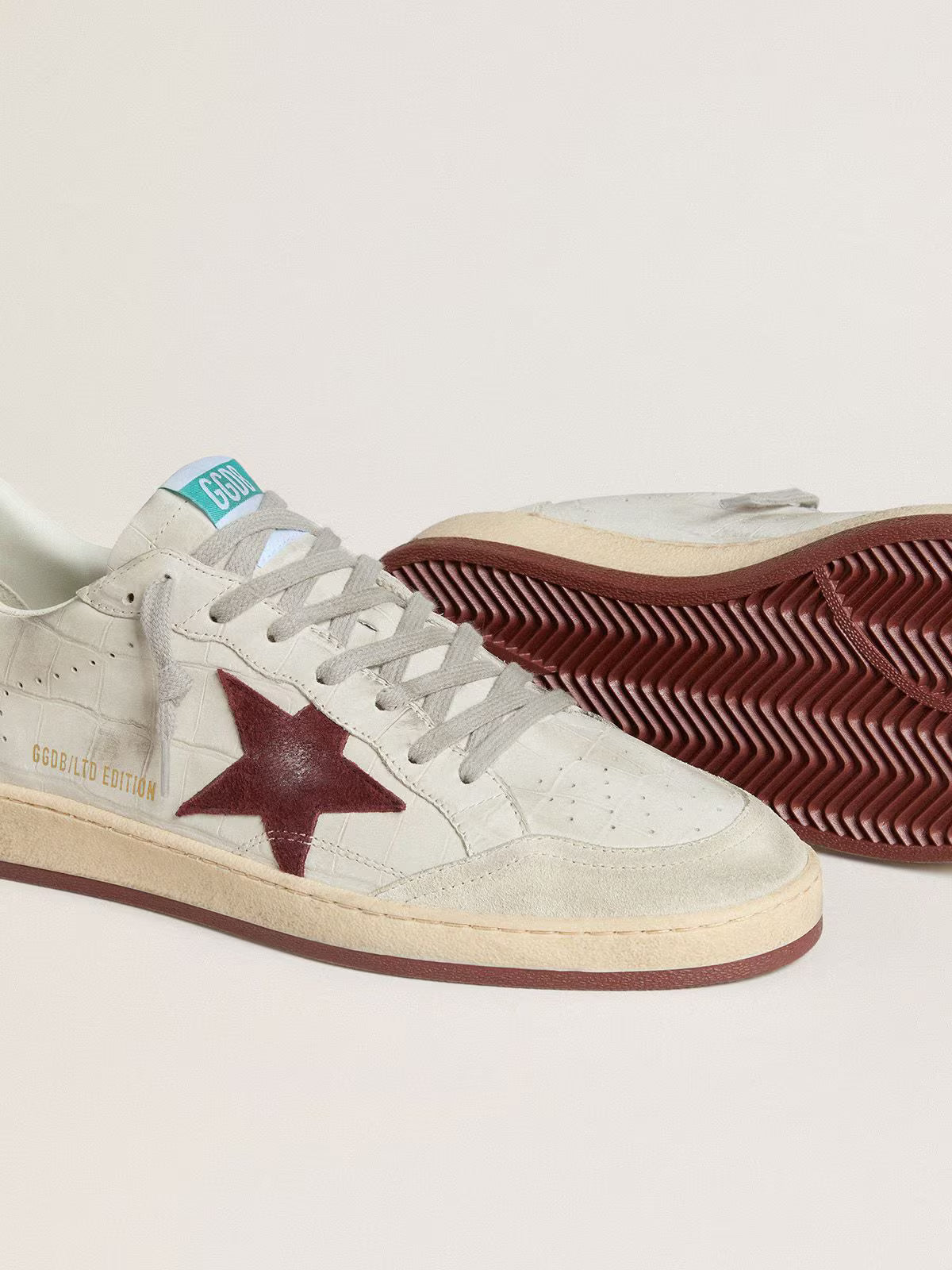 Golden Goose Men's Ball Star in crocodile-print nubuck with burgundy suede star Golden Goose