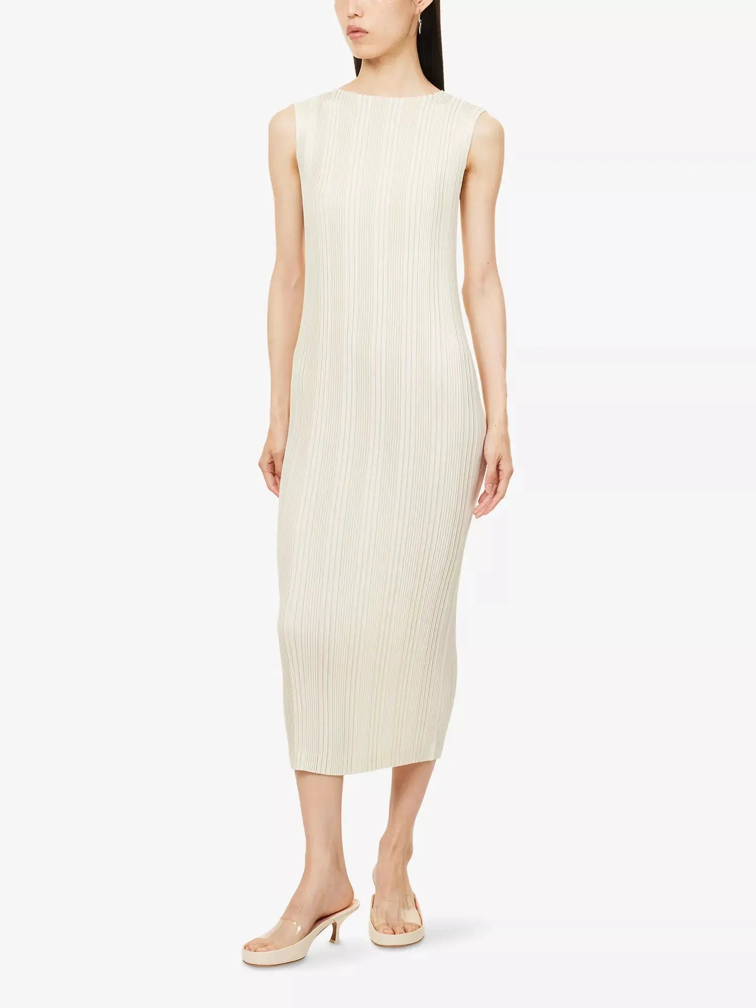 Issey Miyake Women's Sleeveless Pleats Knitted Midi Dress Issey Miyake