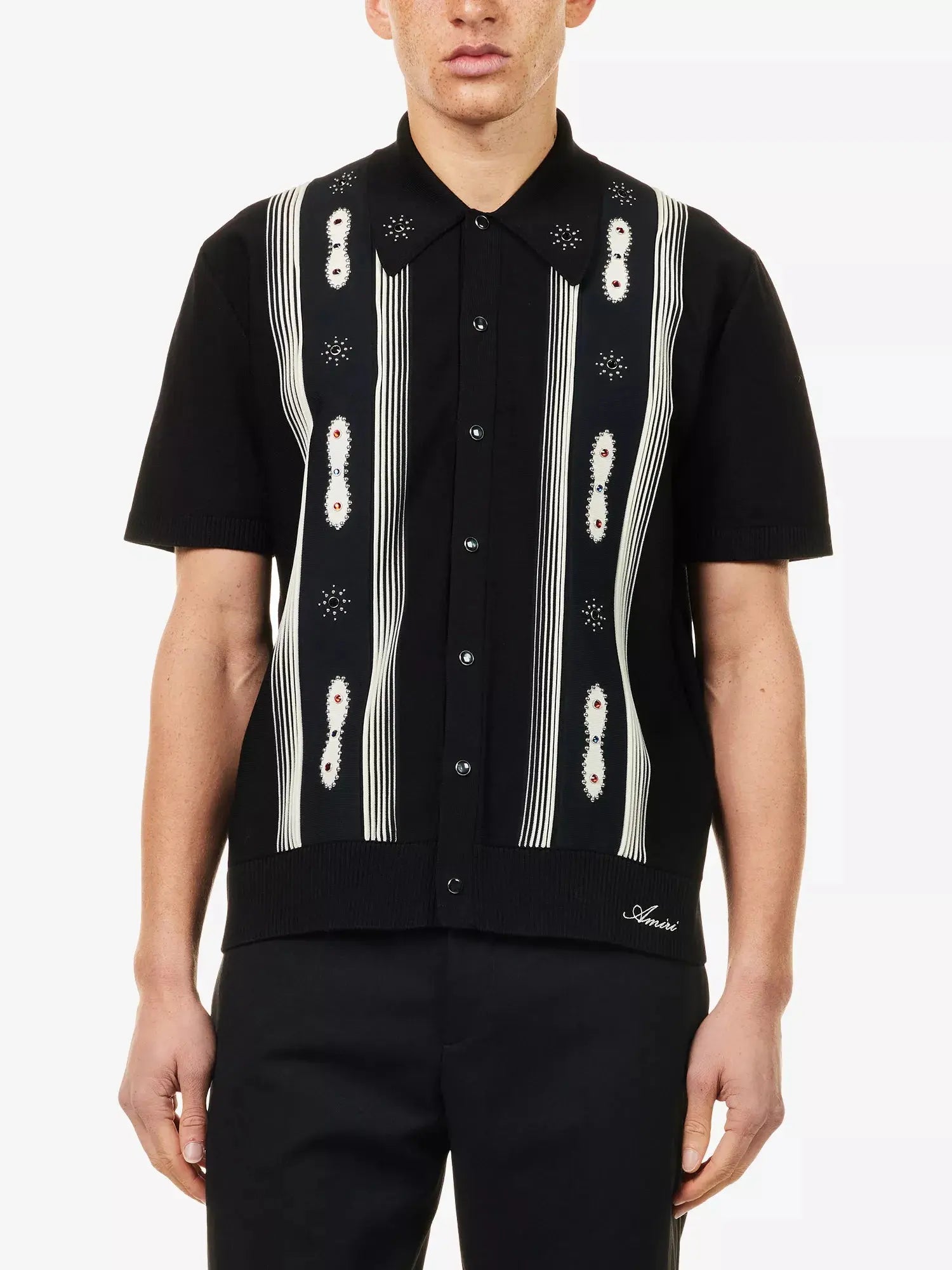 Amiri Men's Stud Stripe Short-Sleeves Wool-Blend Shirt Amiri