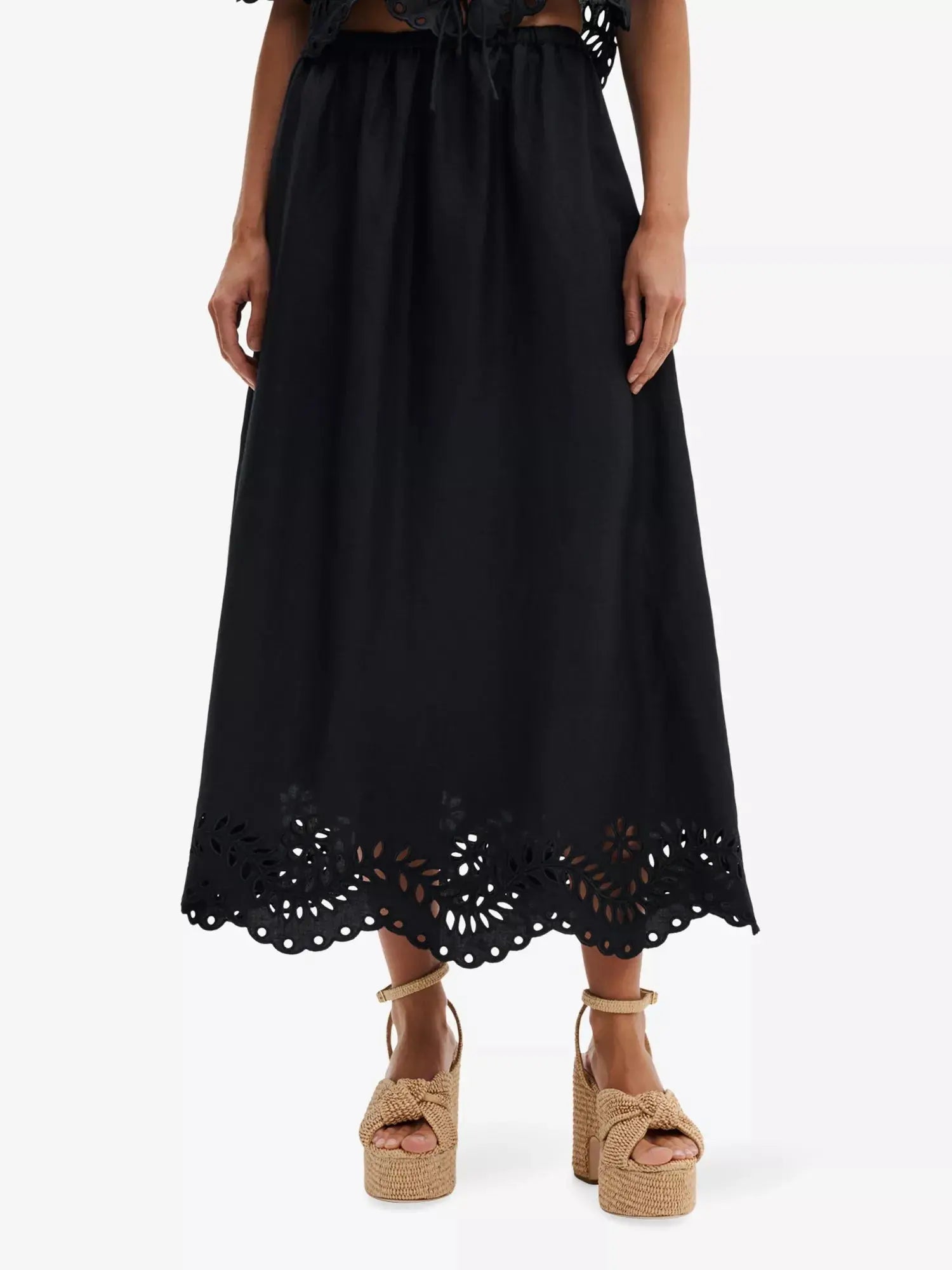 Malina Women's Chara Broderie-Anglais Linen-Blend Maxi Skirt Malina