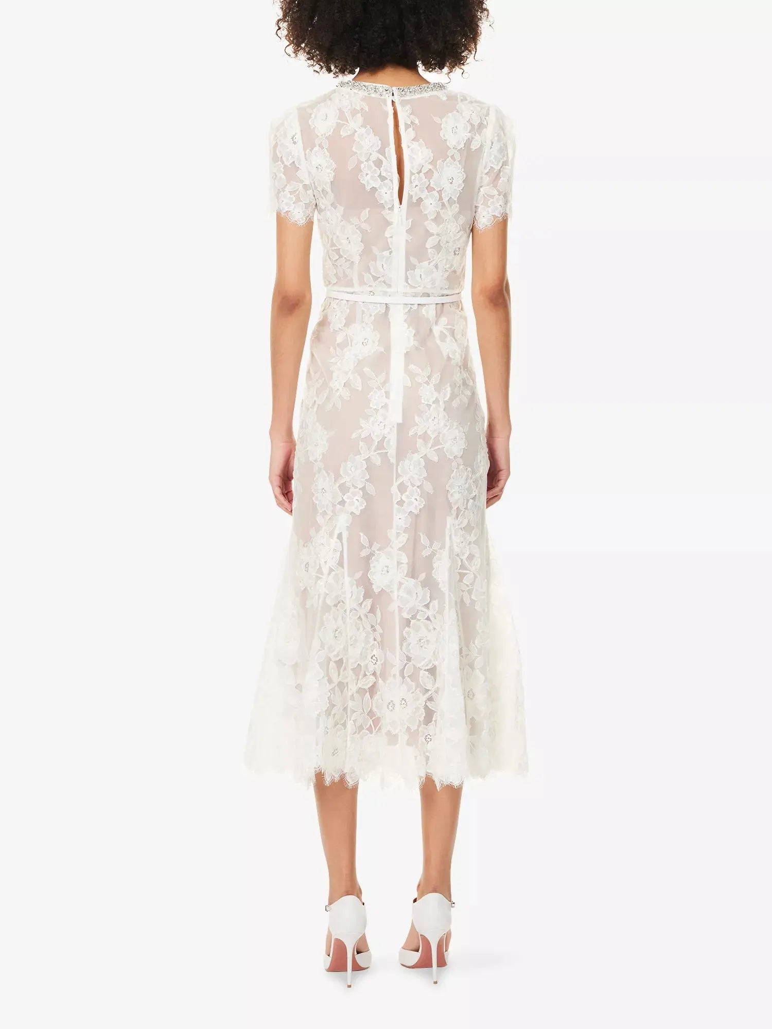 Self-Portrait Women's Diamanté-Neck Sequin-Embellished Lace Midi Dress Self-Portrait