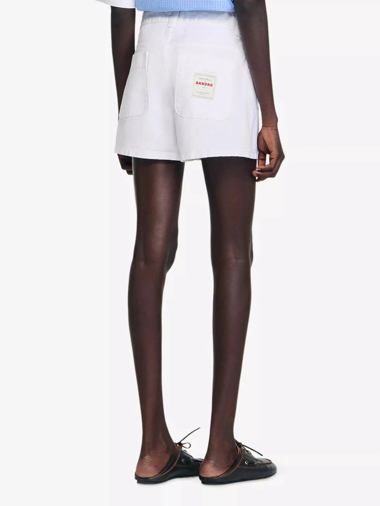 Sandro Women's High-Rise Branded-Patch Denim Shorts Sandro