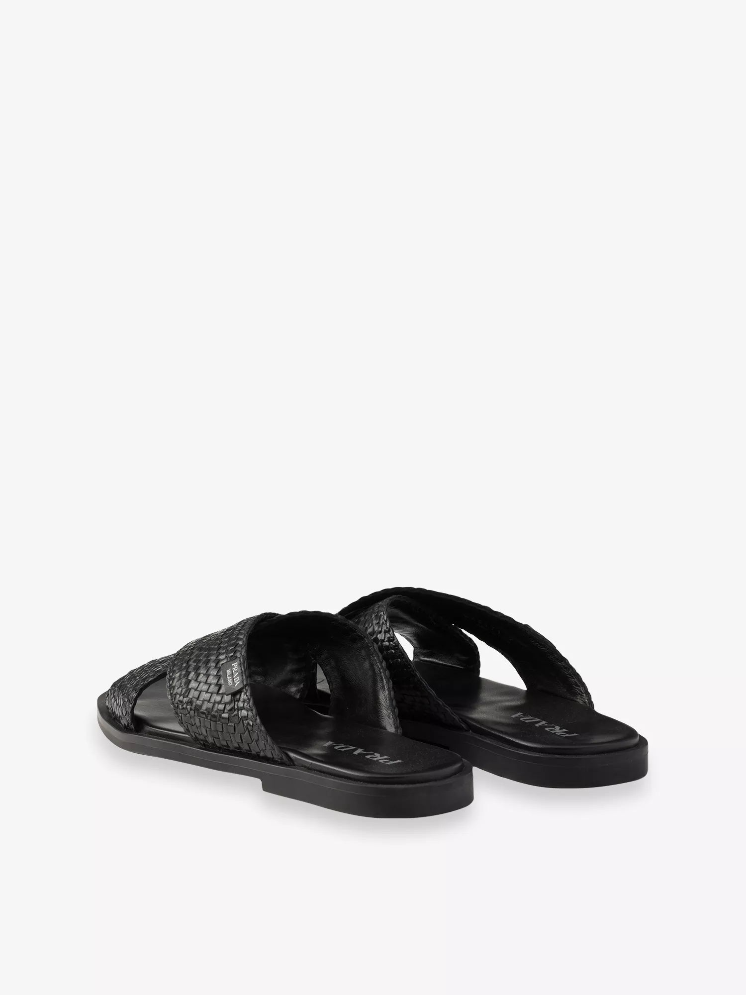 Prada Men's Criss-Cross Woven Leather Sliders Prada