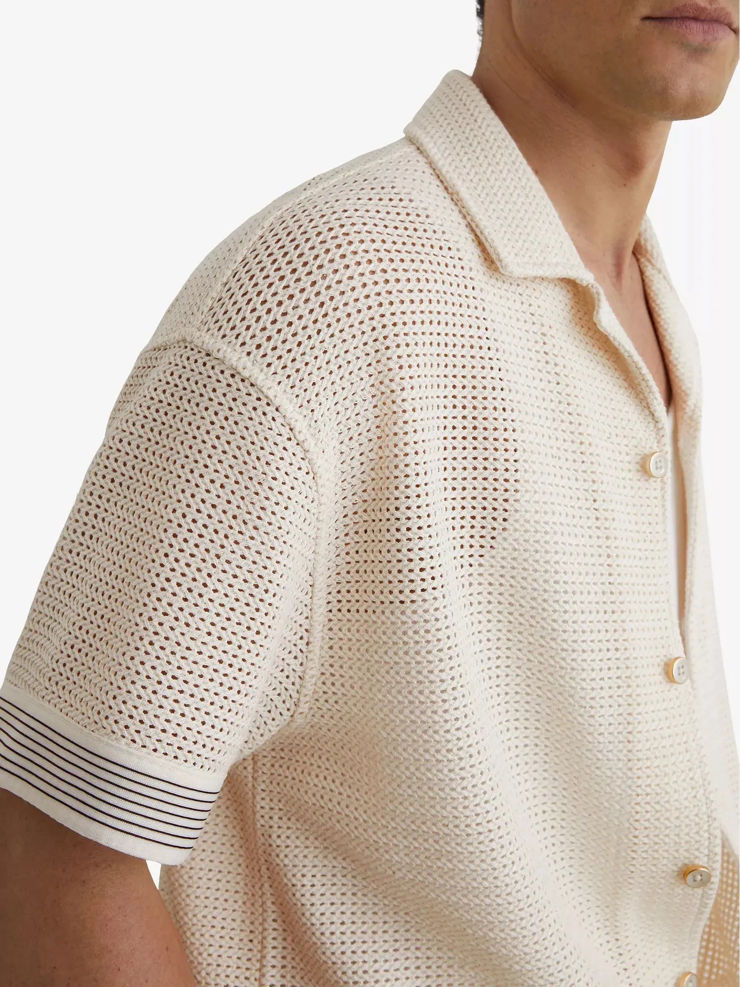 Reiss Men's Aliso Short-Sleeved Crochet Shirt Reiss