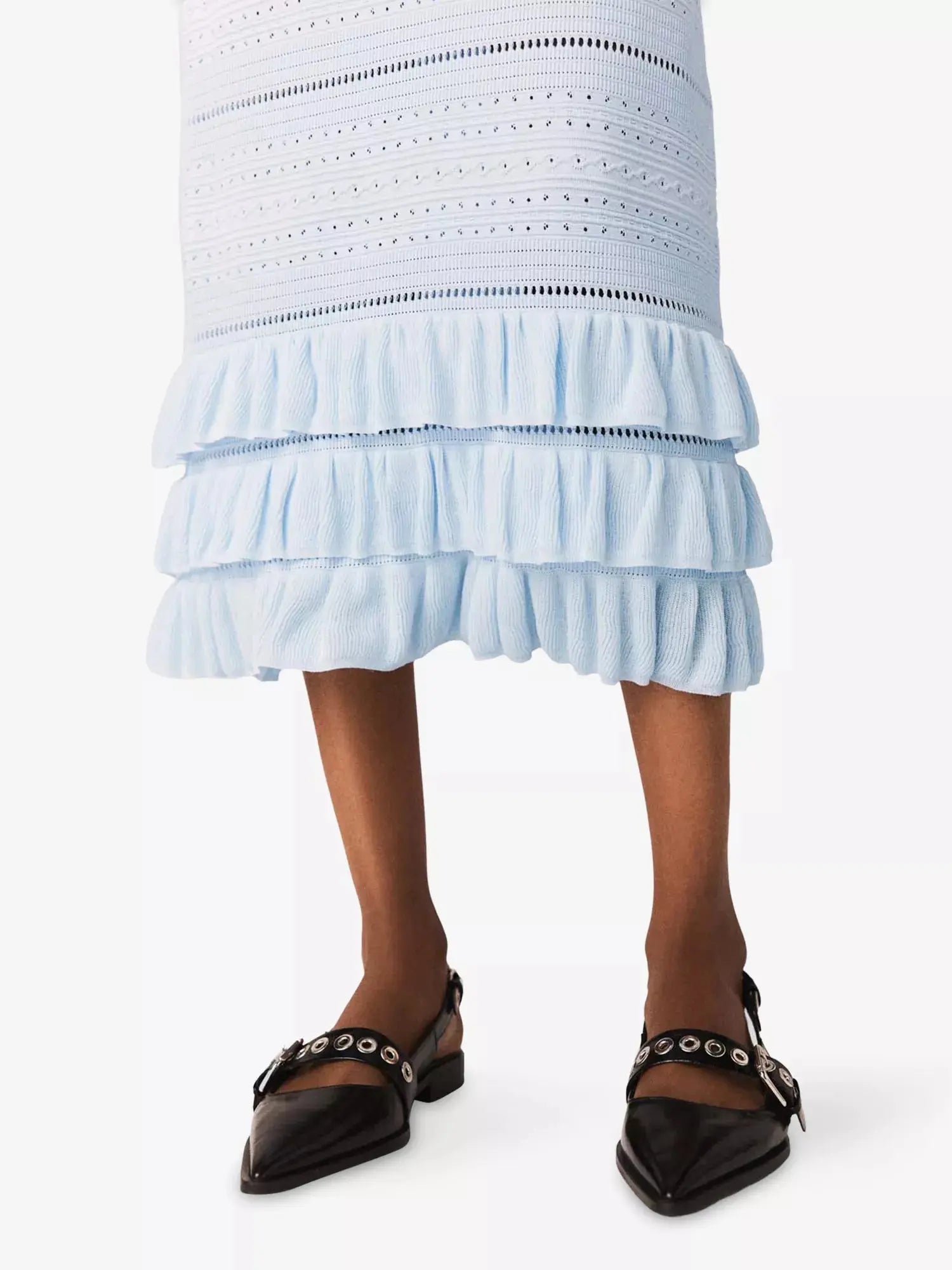 Maje Women's Ruffled-Hem Openwork Knitted Midi Skirt Maje