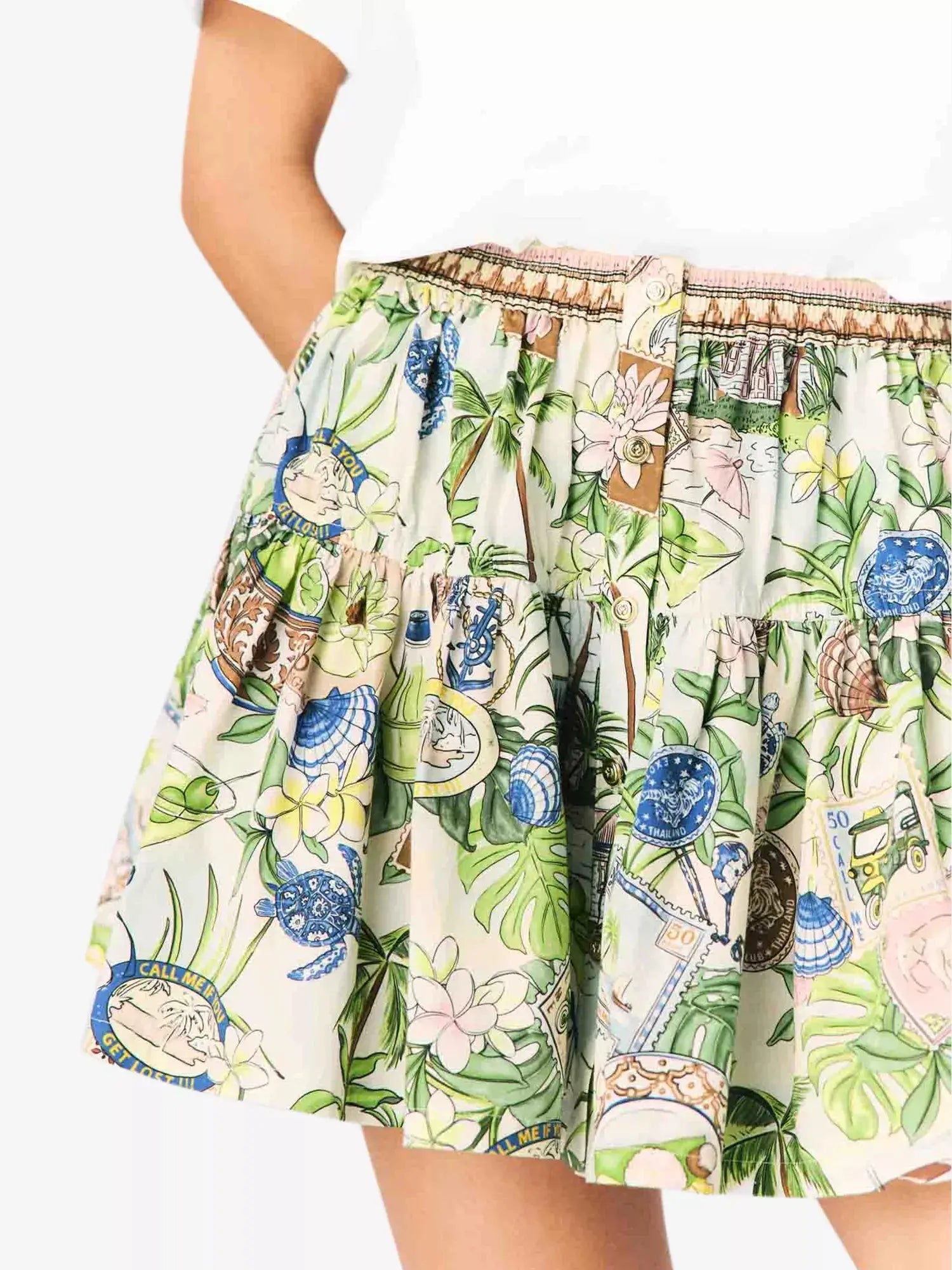 Maje Women's Postcard-Print Ruffled Cotton Mini Skirt Maje