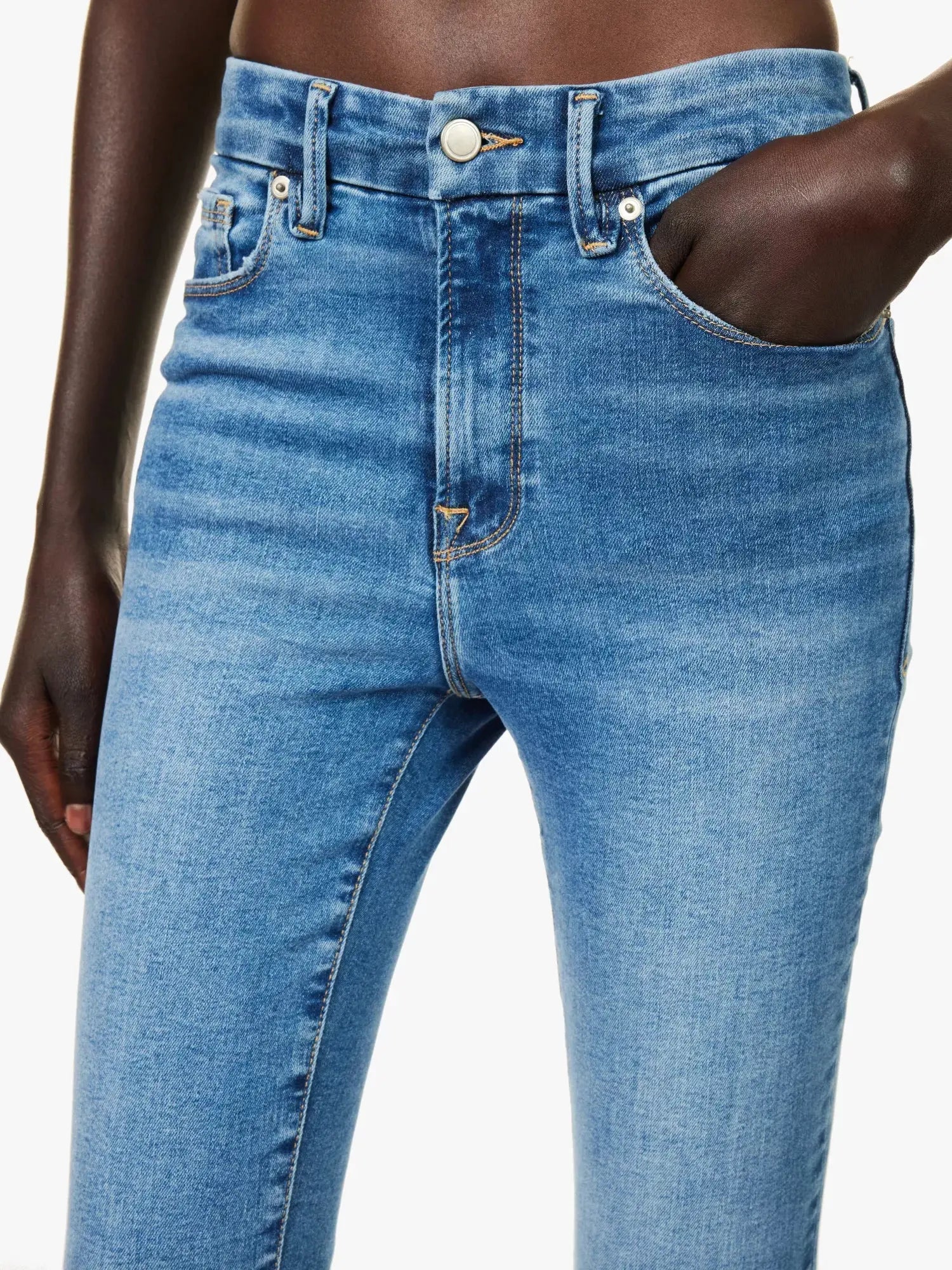Good American Women's Af Good Waist five pockets skinny mid-rise stretch cotton-blend denim jeans Good American