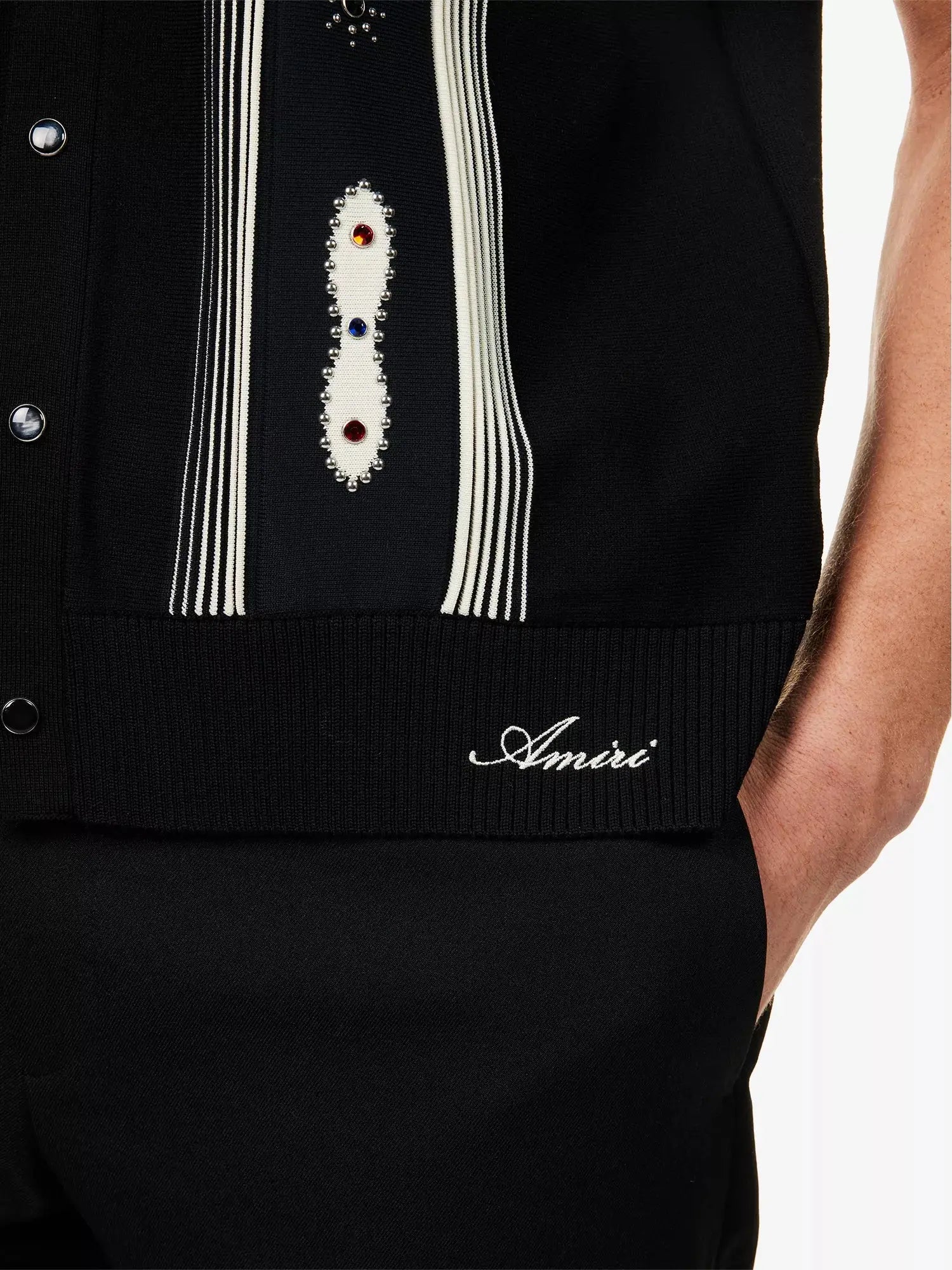 Amiri Men's Stud Stripe Short-Sleeves Wool-Blend Shirt Amiri