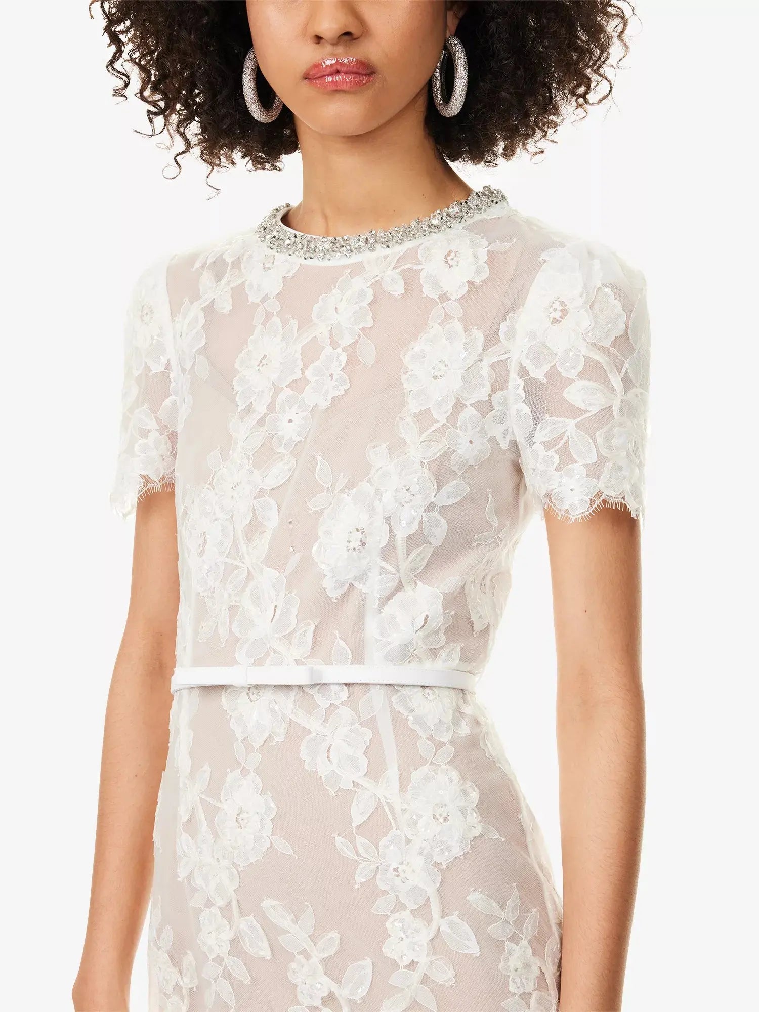 Self-Portrait Women's Diamanté-Neck Sequin-Embellished Lace Midi Dress Self-Portrait
